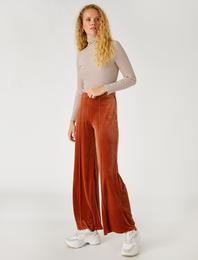 Kadife Pantolon Nervürlü Bol Paça