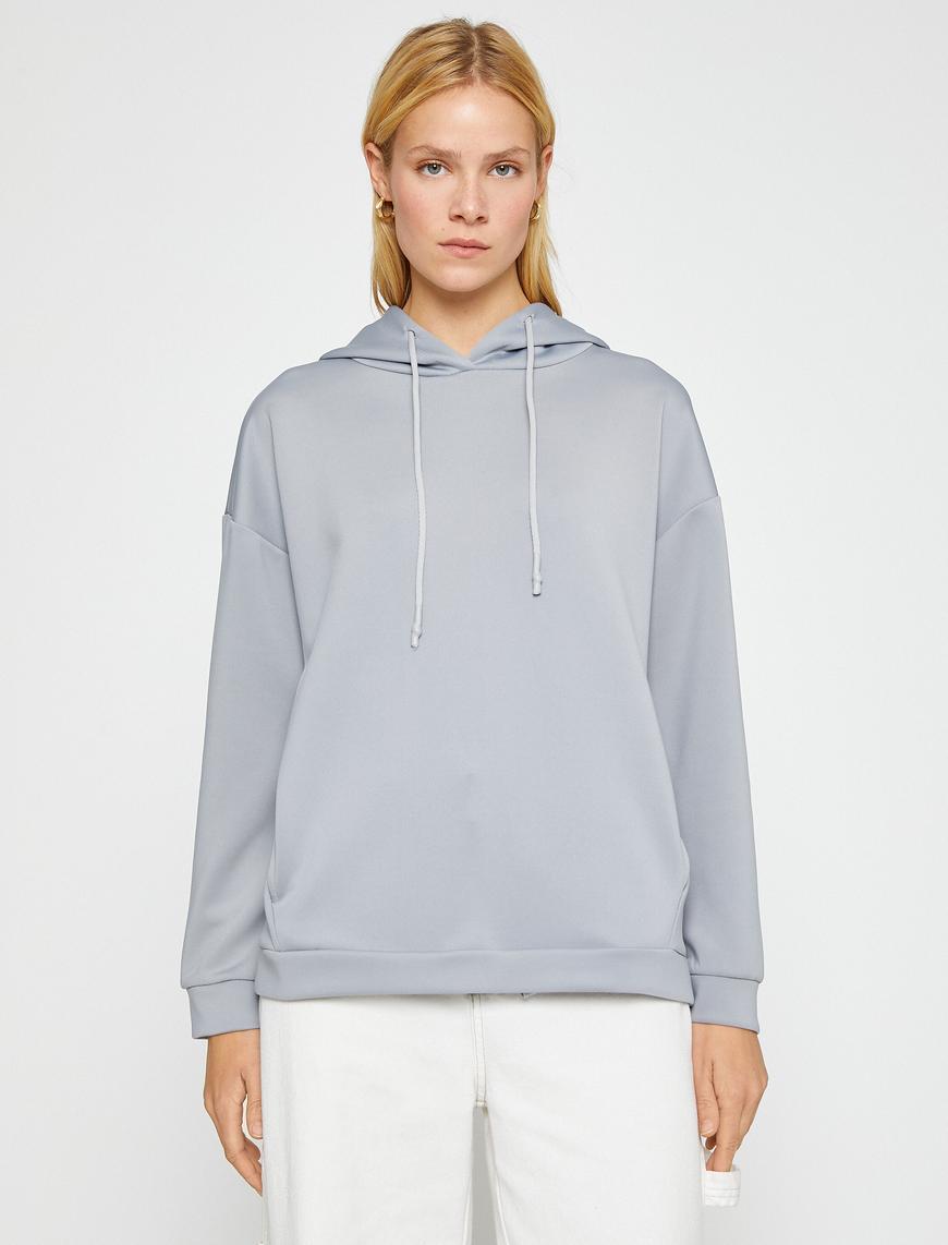   Oversize Kapüşonlu Sweatshirt Kanguru Cepli İpeksi Dokulu