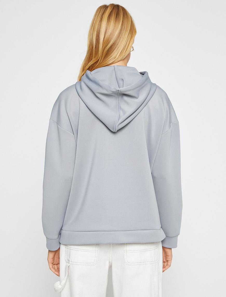   Oversize Kapüşonlu Sweatshirt Kanguru Cepli İpeksi Dokulu