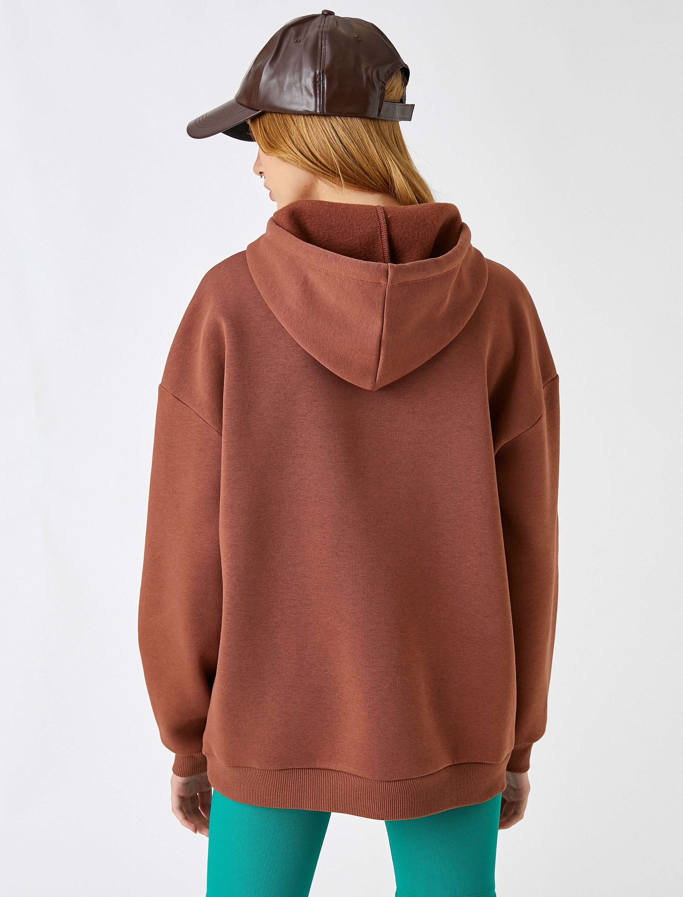   Oversize Sweatshirt Kapüşonlu Baskılı İçi Polarlı