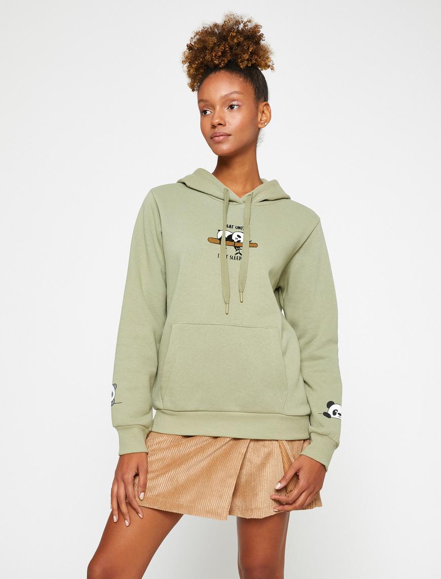   Kapüşonlu Sweatshirt Baskılı Kanguru Cepli İçi Polarlı