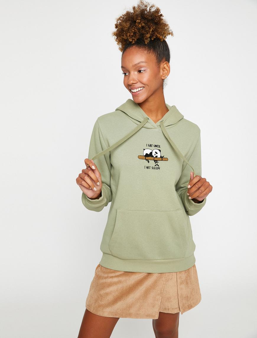   Kapüşonlu Sweatshirt Baskılı Kanguru Cepli İçi Polarlı