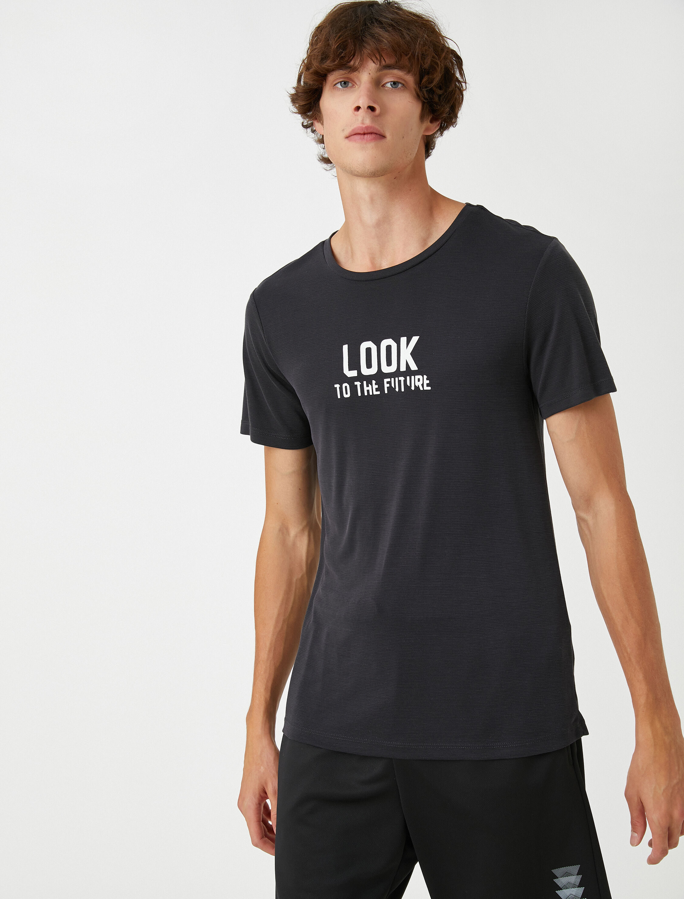   Basic Spor Tişört Slogan Baskılı Modal Karışımlı