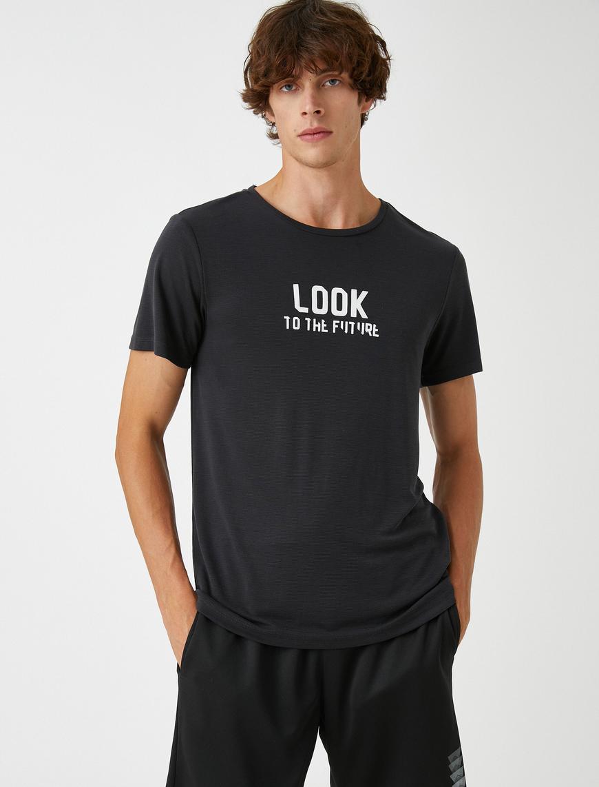   Basic Spor Tişört Slogan Baskılı Modal Karışımlı