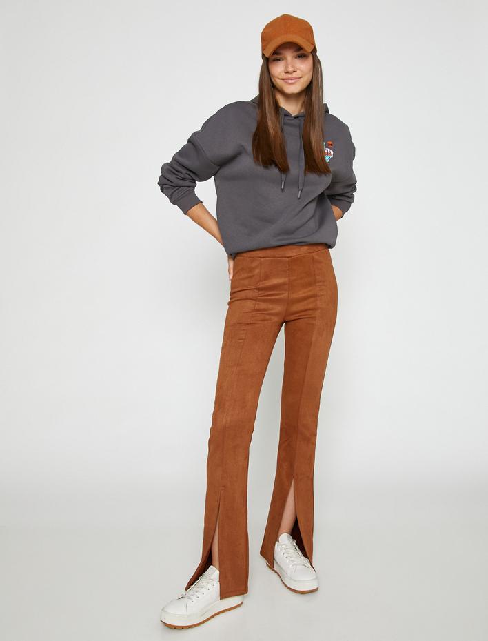  Baskılı Kapüşonlu Sweatshirt İçi Polarlı