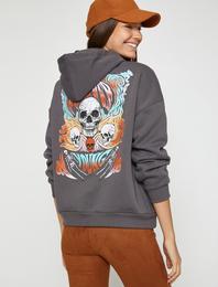 Baskılı Kapüşonlu Sweatshirt İçi Polarlı