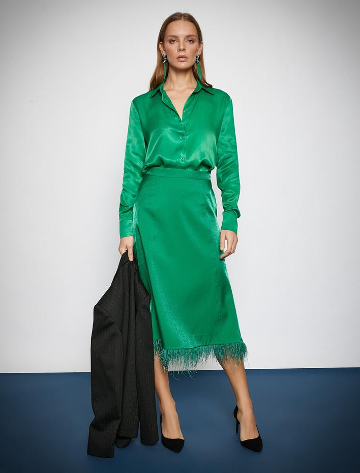  Melis Ağazat X Koton - Uzun Kollu Saten Gömlek