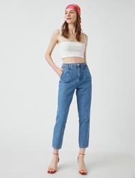 Mom Jean Kot Pantolon Yüksek Bel Cepli