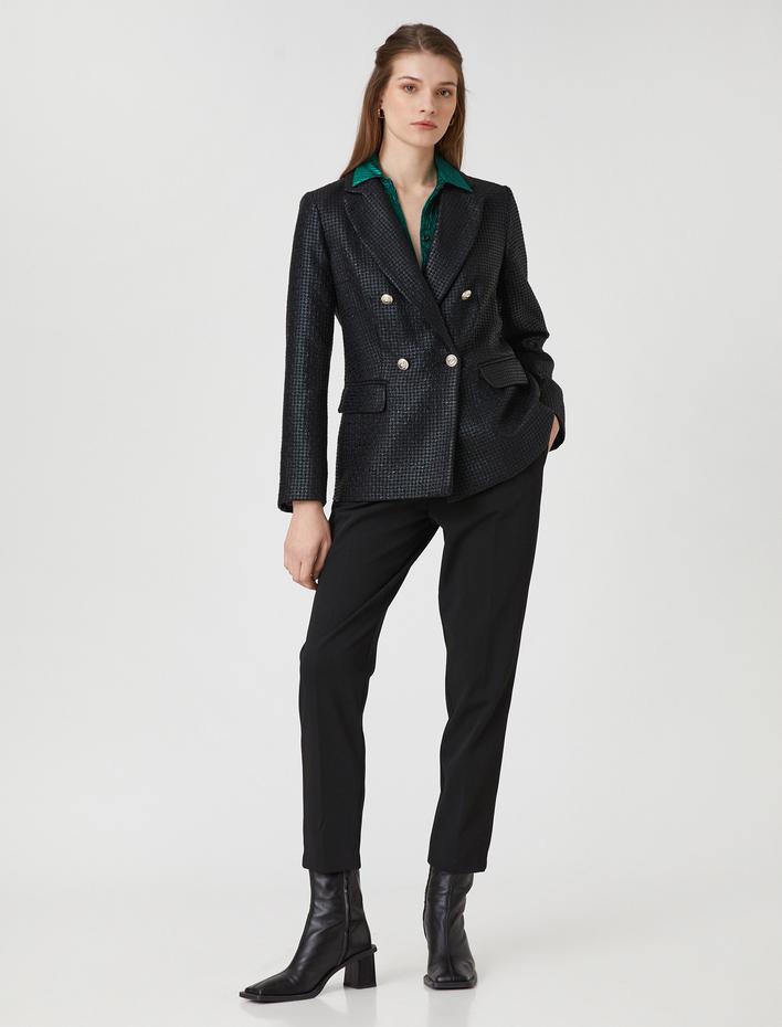  Melisa Ağazat X Koton - Pırıltılı Kruvaze Blazer Ceket