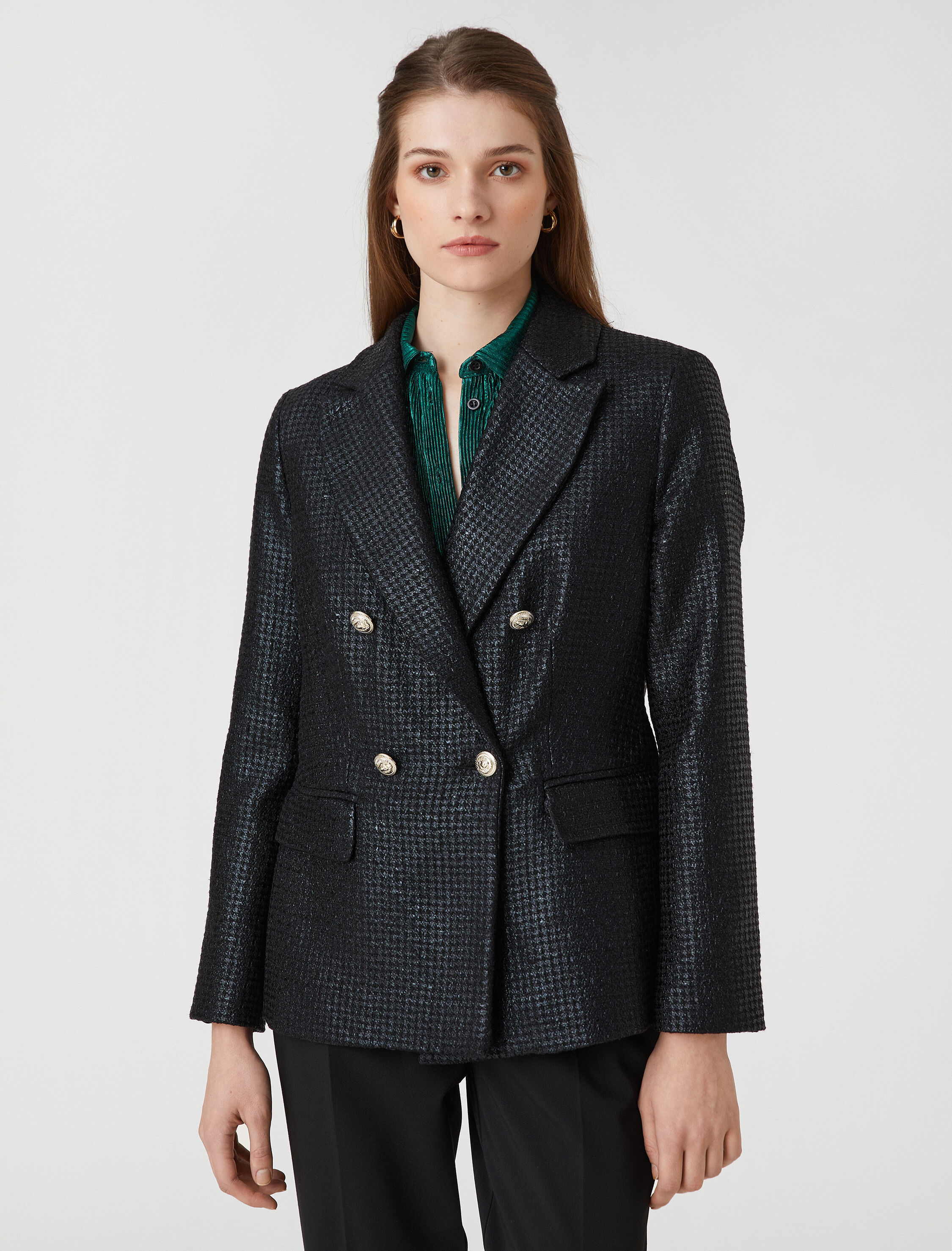   Melisa Ağazat X Koton - Pırıltılı Kruvaze Blazer Ceket