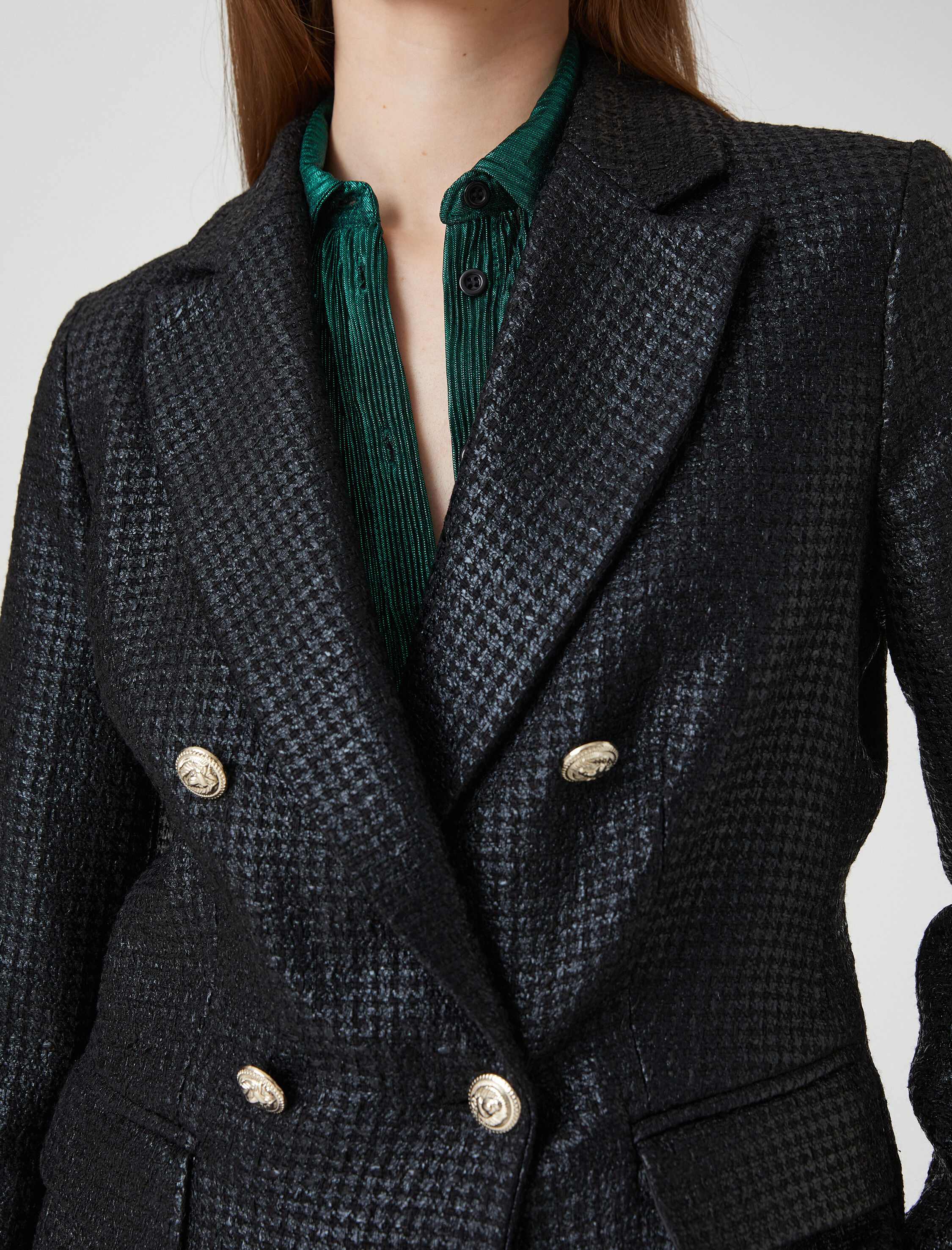   Melisa Ağazat X Koton - Pırıltılı Kruvaze Blazer Ceket