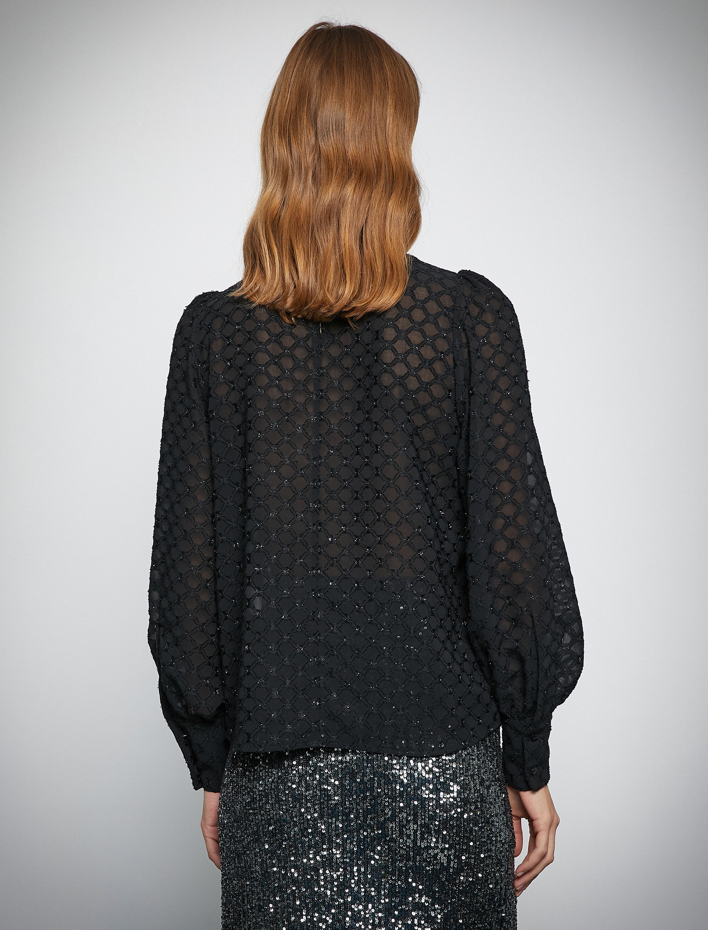 Melis Ağazat X Koton - Simli Uzun Balon Kollu Şifon Bluz