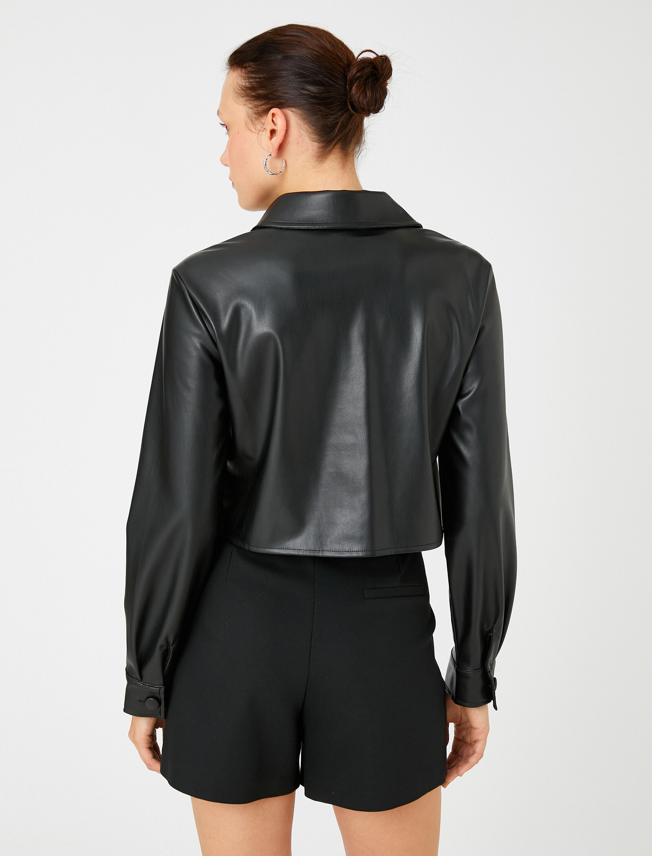   Suni Deri Crop Gömlek Cep Detaylı