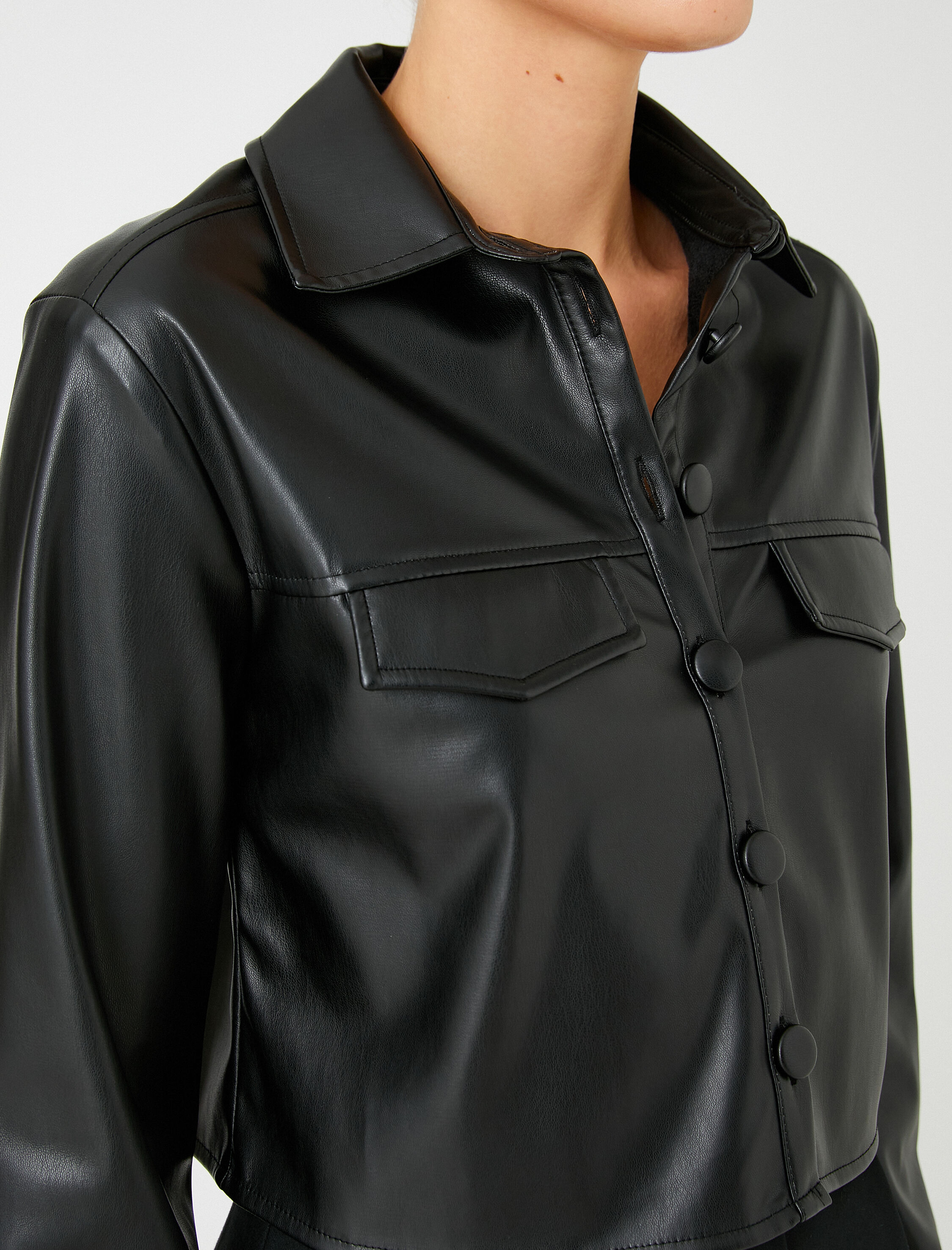   Suni Deri Crop Gömlek Cep Detaylı