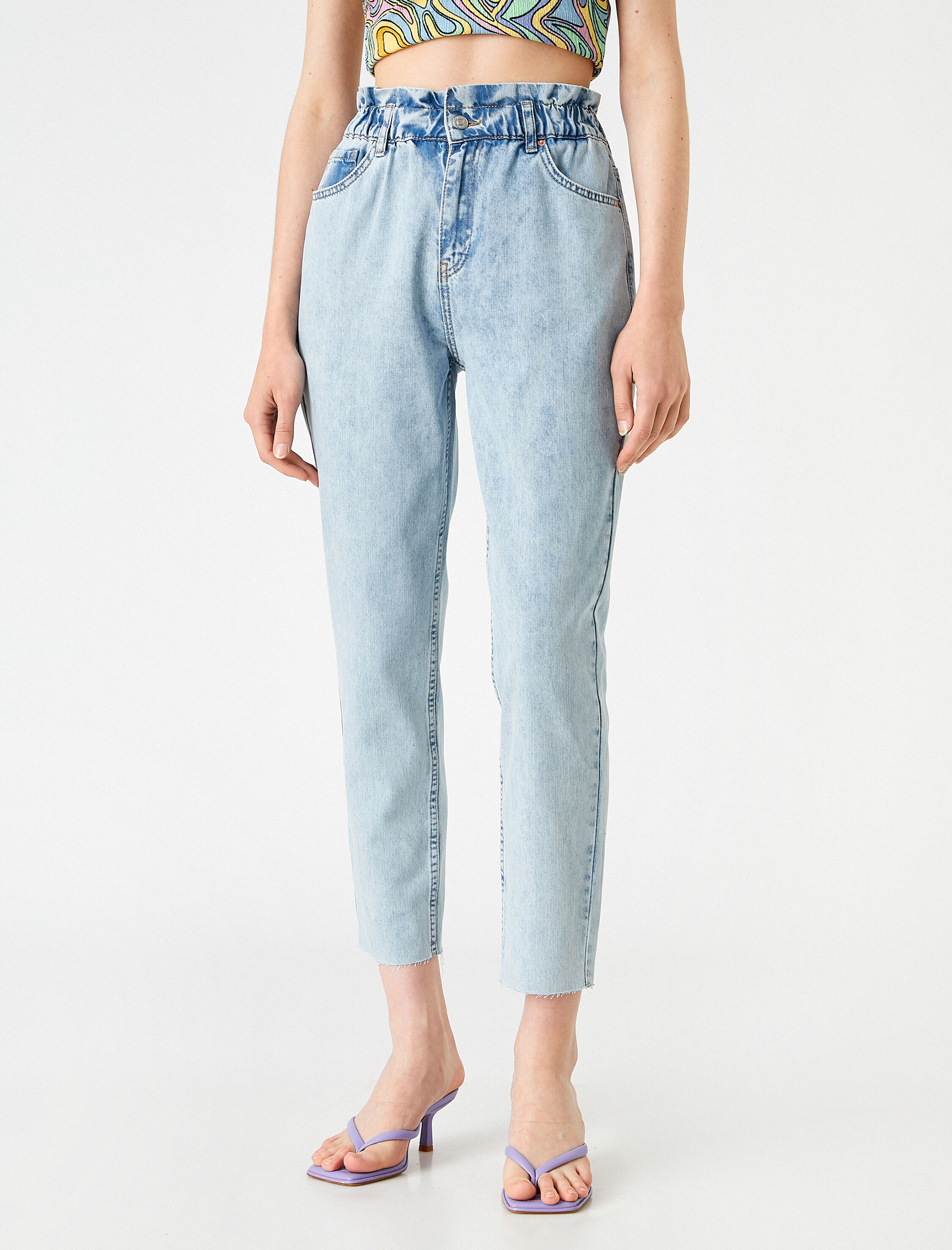   Yüksek Bel Hafif Dar Paça Kot Pantolon - Mom Jean