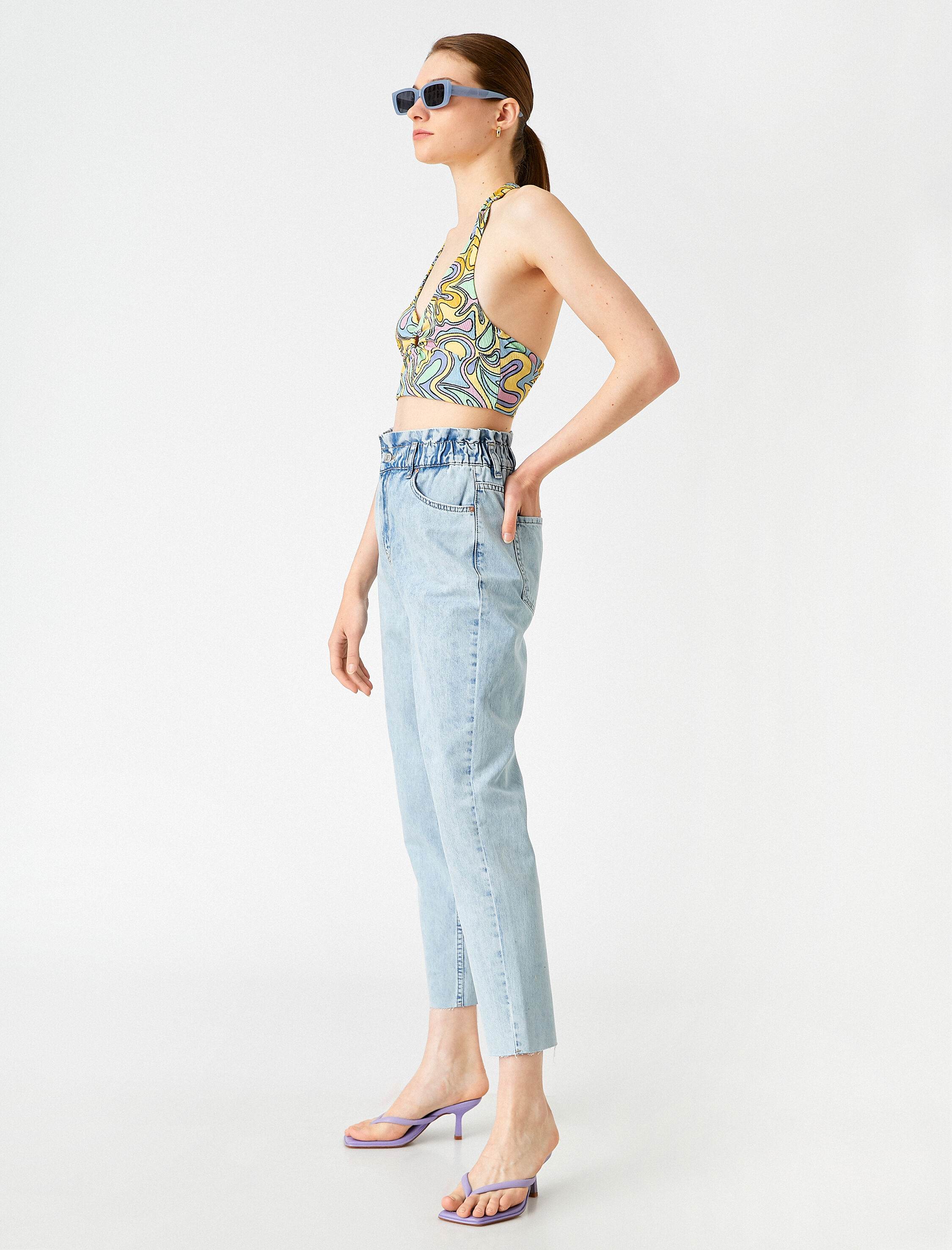   Yüksek Bel Hafif Dar Paça Kot Pantolon - Mom Jean