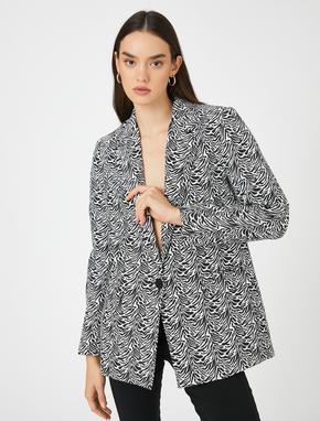 Zebra Desenli Blazer Ceket Tek Düğmeli