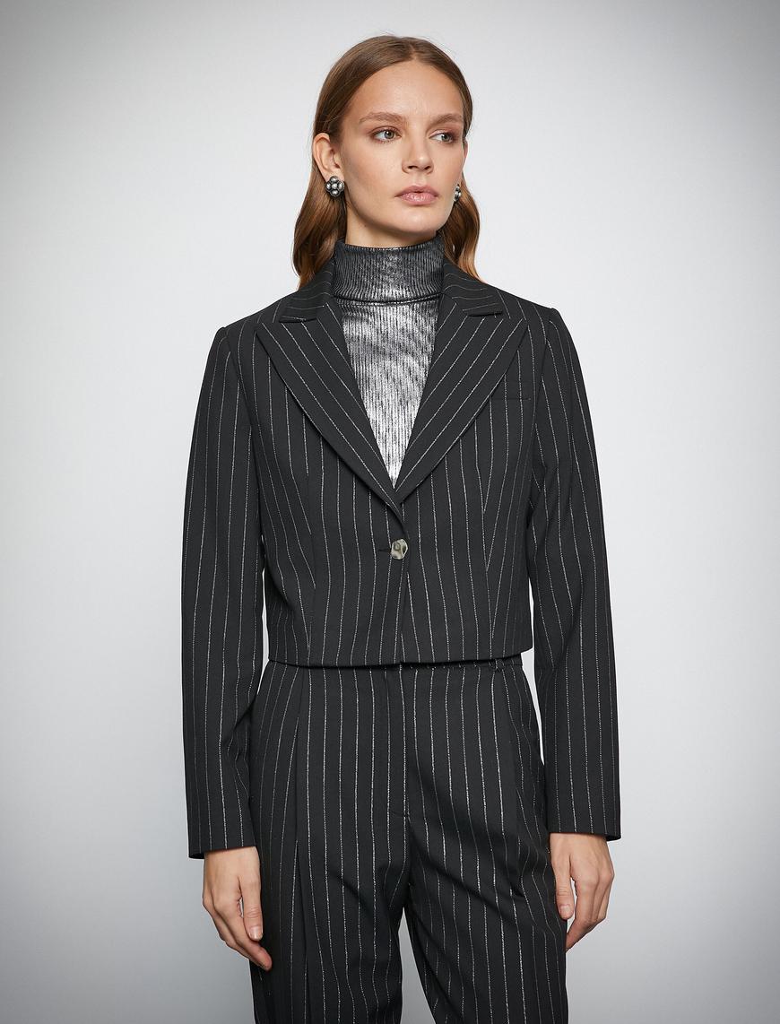   Melis Ağazat X Koton - Simli Crop Blazer Ceket