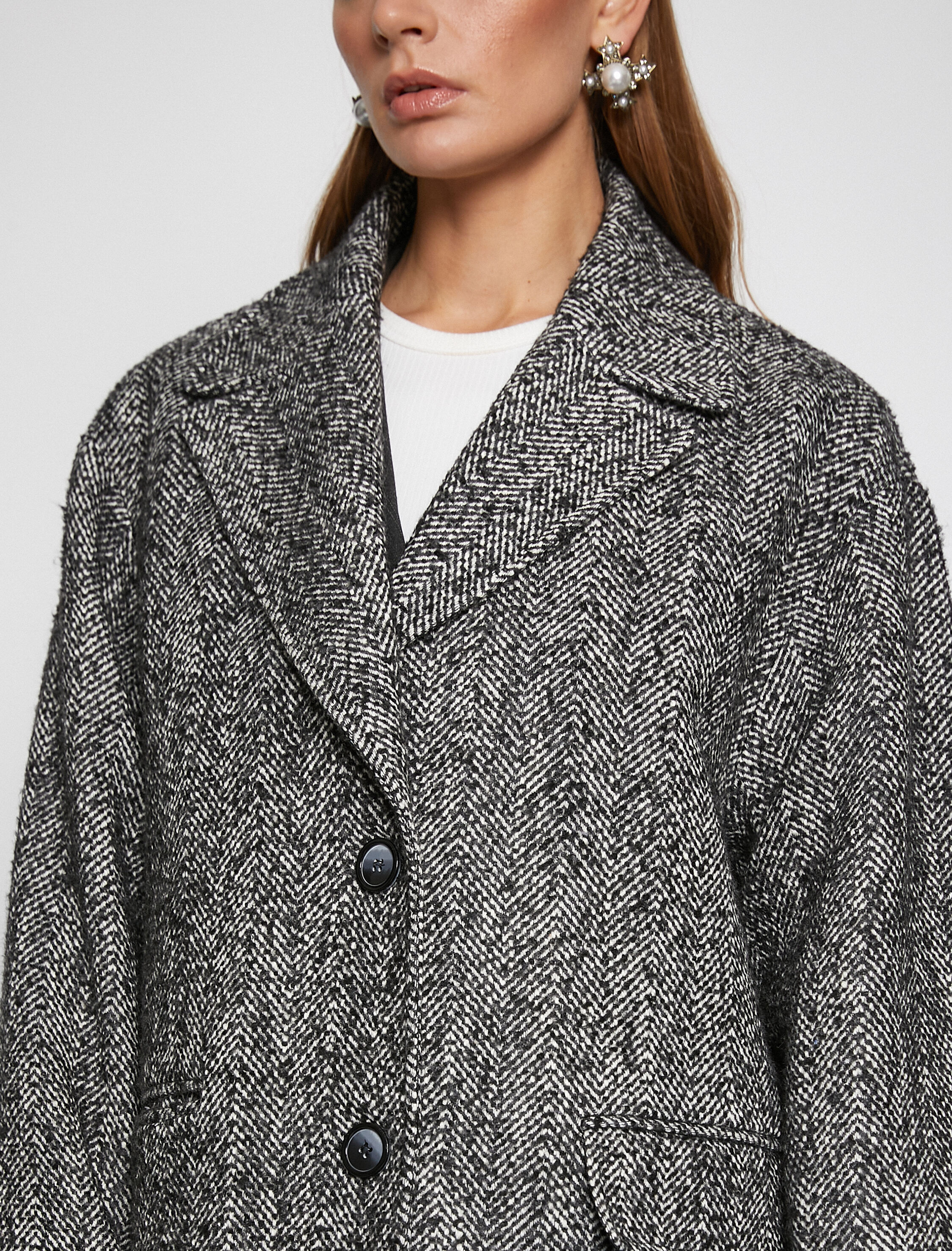   Melis Ağazat X Koton - Tül Detaylı Uzun Kaşe Kaban