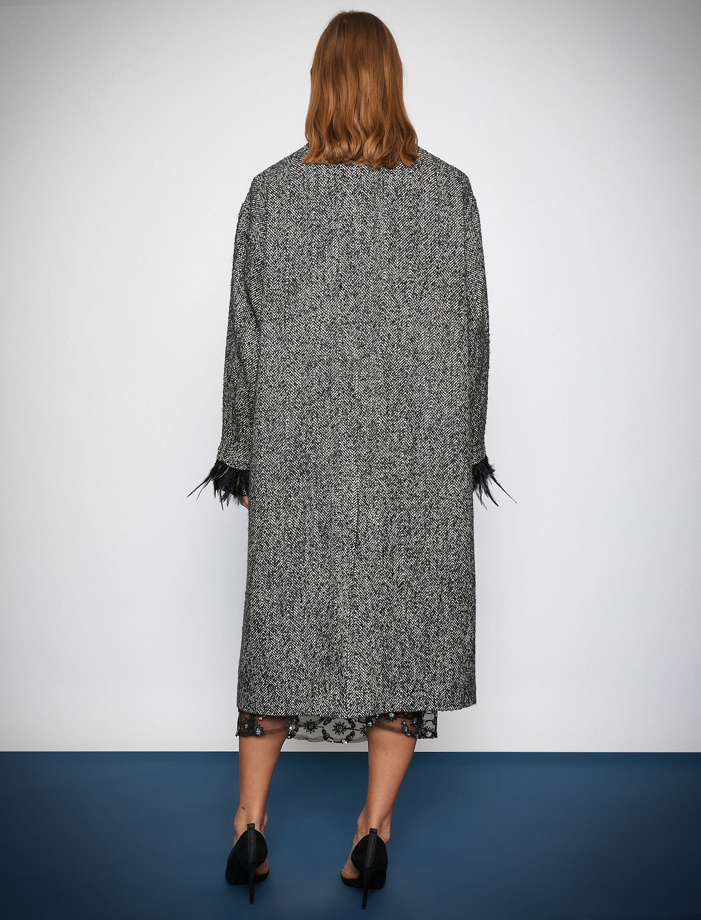   Melis Ağazat X Koton - Tül Detaylı Uzun Kaşe Kaban