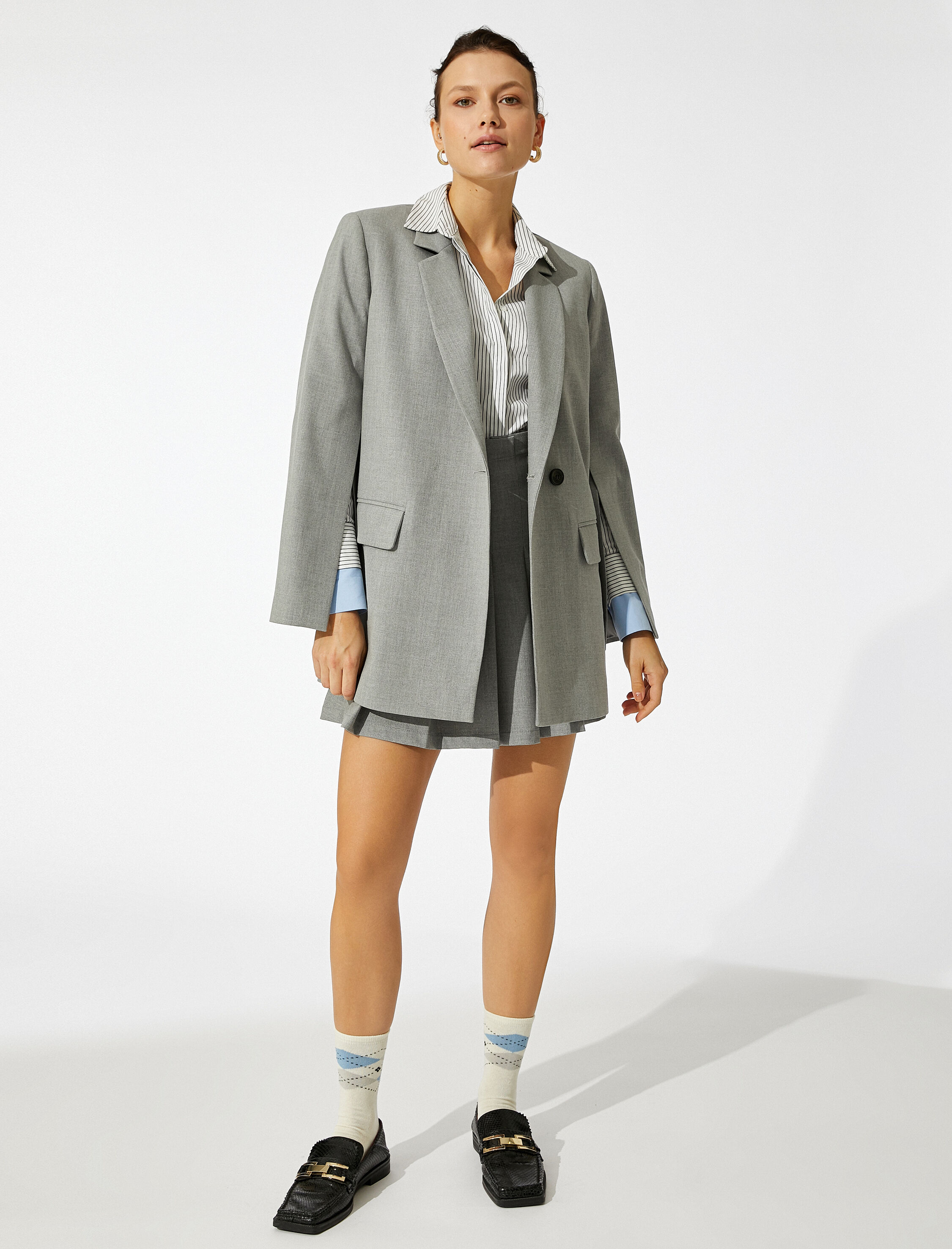   Kolları Yırtmaçlı Kruvaze Blazer Ceket