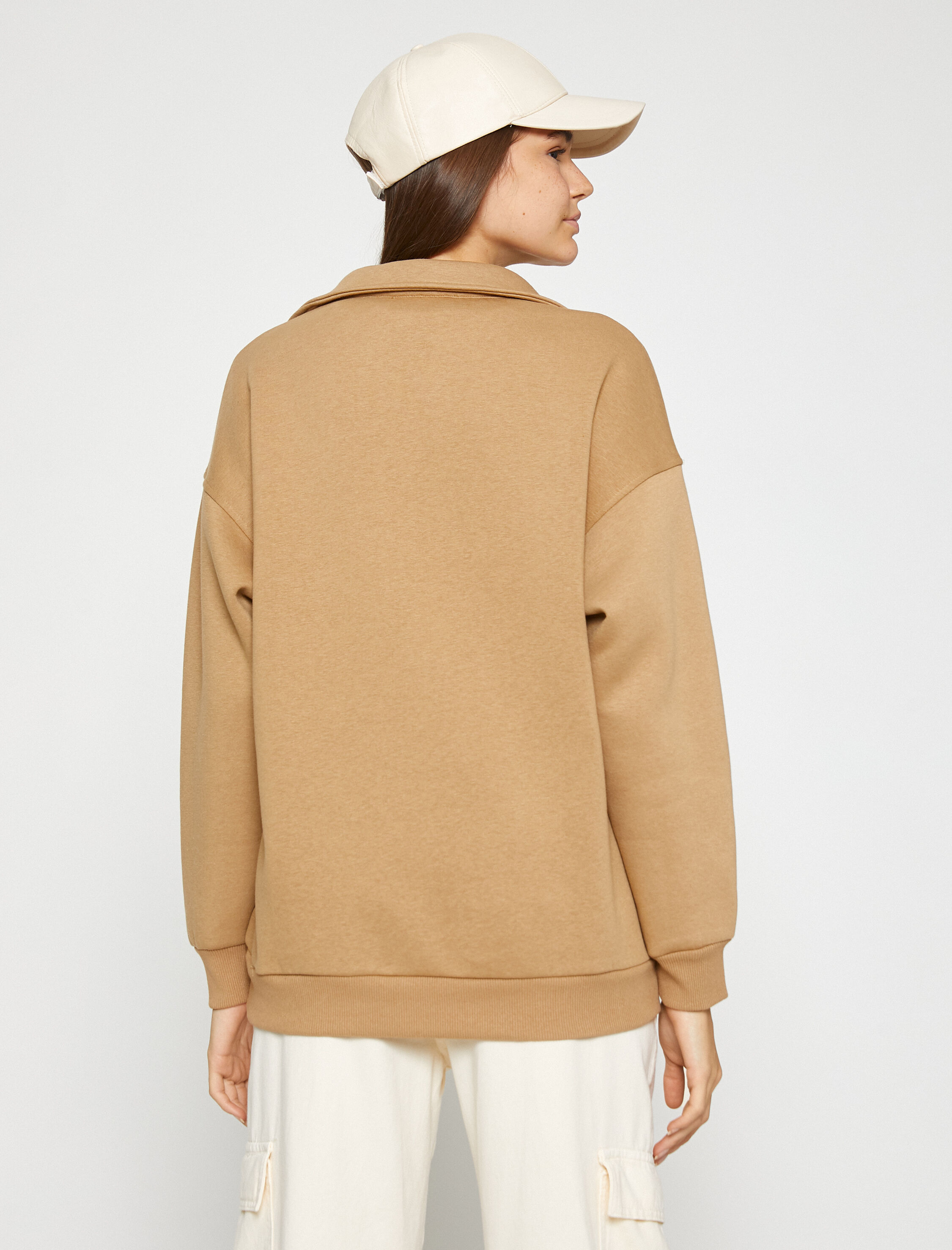   Polo Yaka Sweatshirt Oversize Kanguru Cepli İçi Polarlı