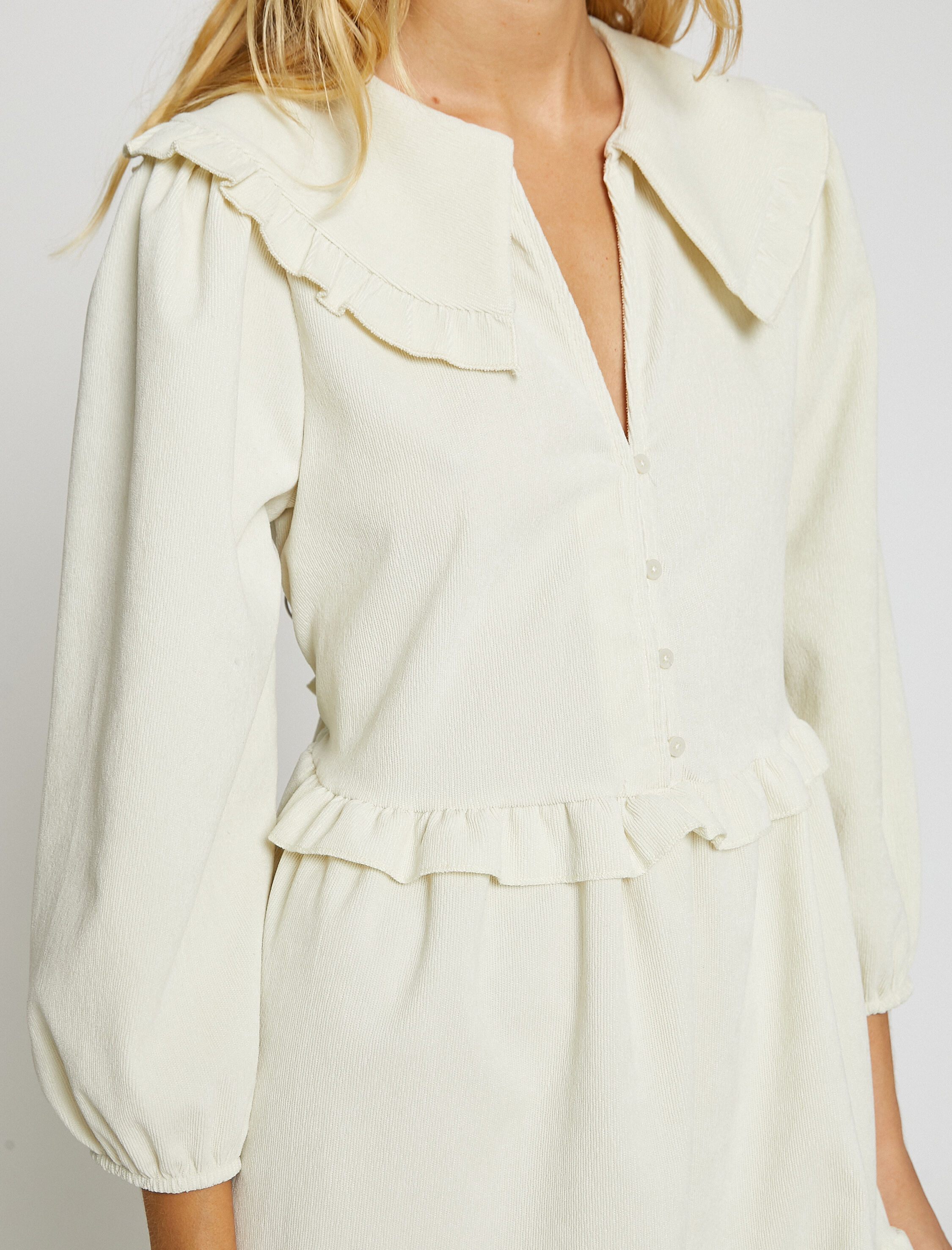   Bebe Yaka Kısa Elbise Balon Kollu