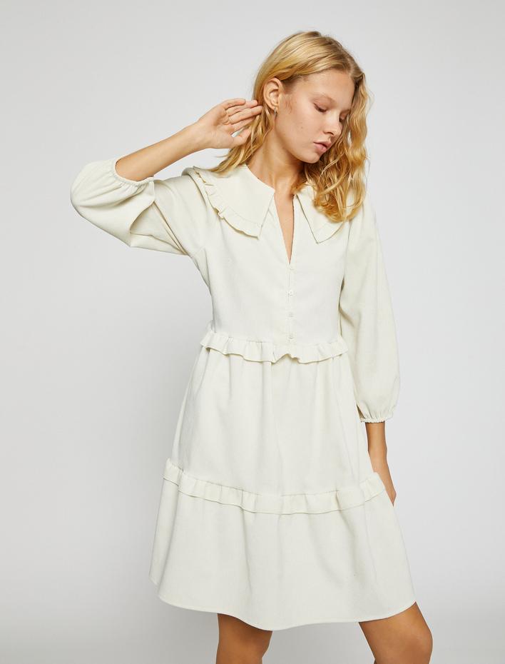  Bebe Yaka Kısa Elbise Balon Kollu