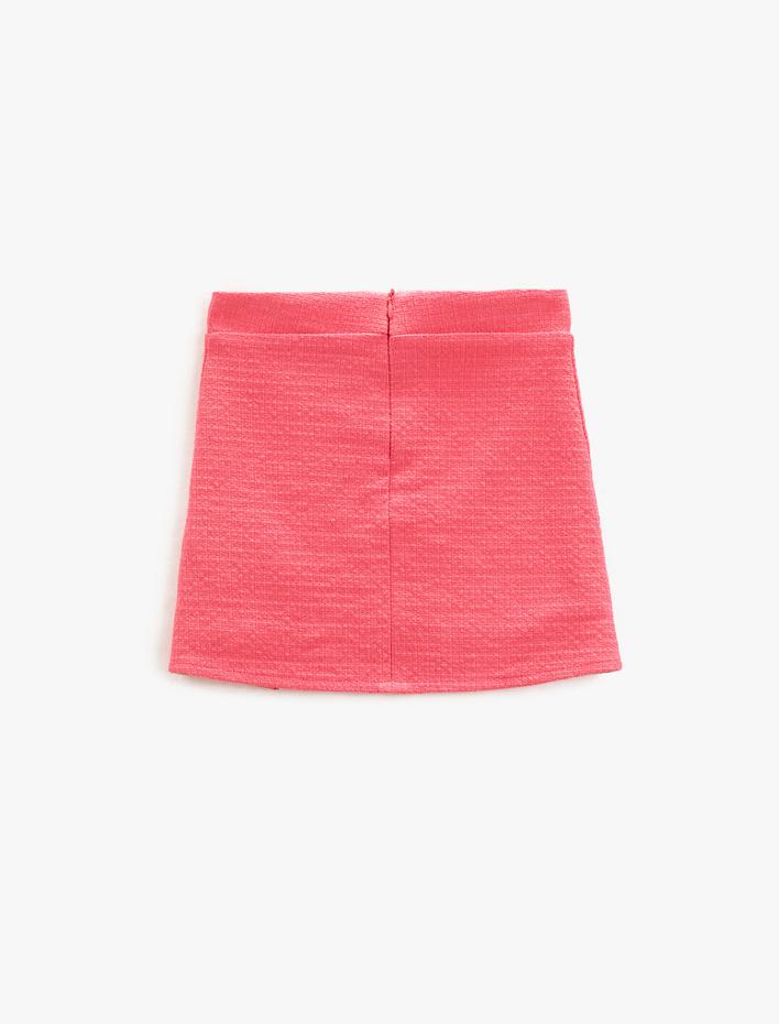 Kız Çocuk Tüvit Etek Çiçekli Düğme Detaylı Yırtmaçlı