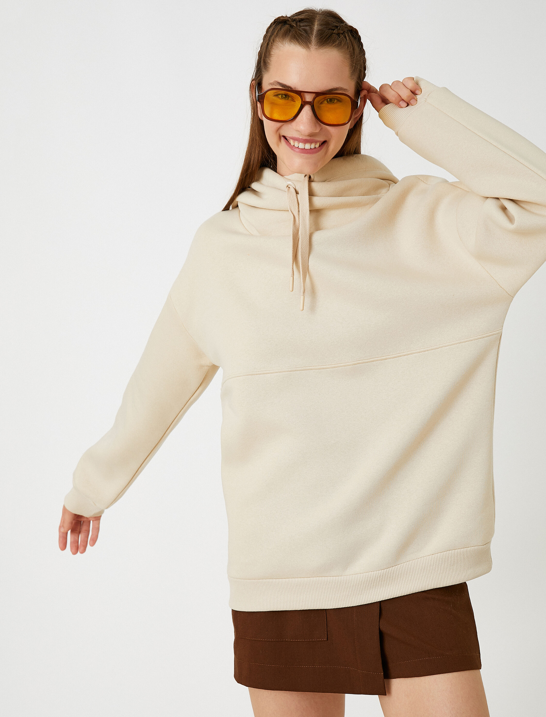 Koton Oversize Kapüşonlu Basic Sweatshirt İçi Polarlı. 3