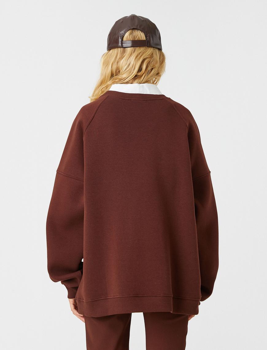   Oversize Bisiklet Yaka Sweatshirt İçi Polarlı