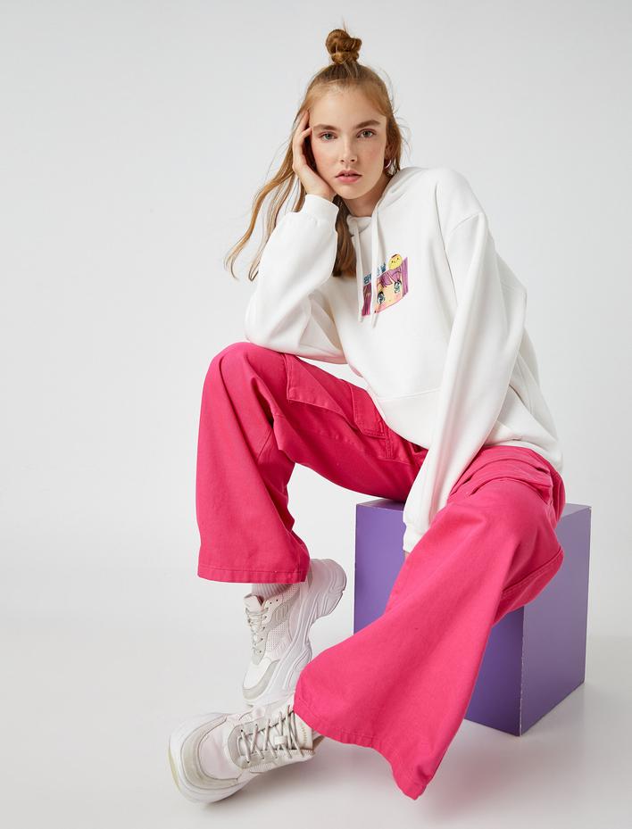  Anime Sweatshirt Oversize Kapüşonlu Cepli İçi Polarlı