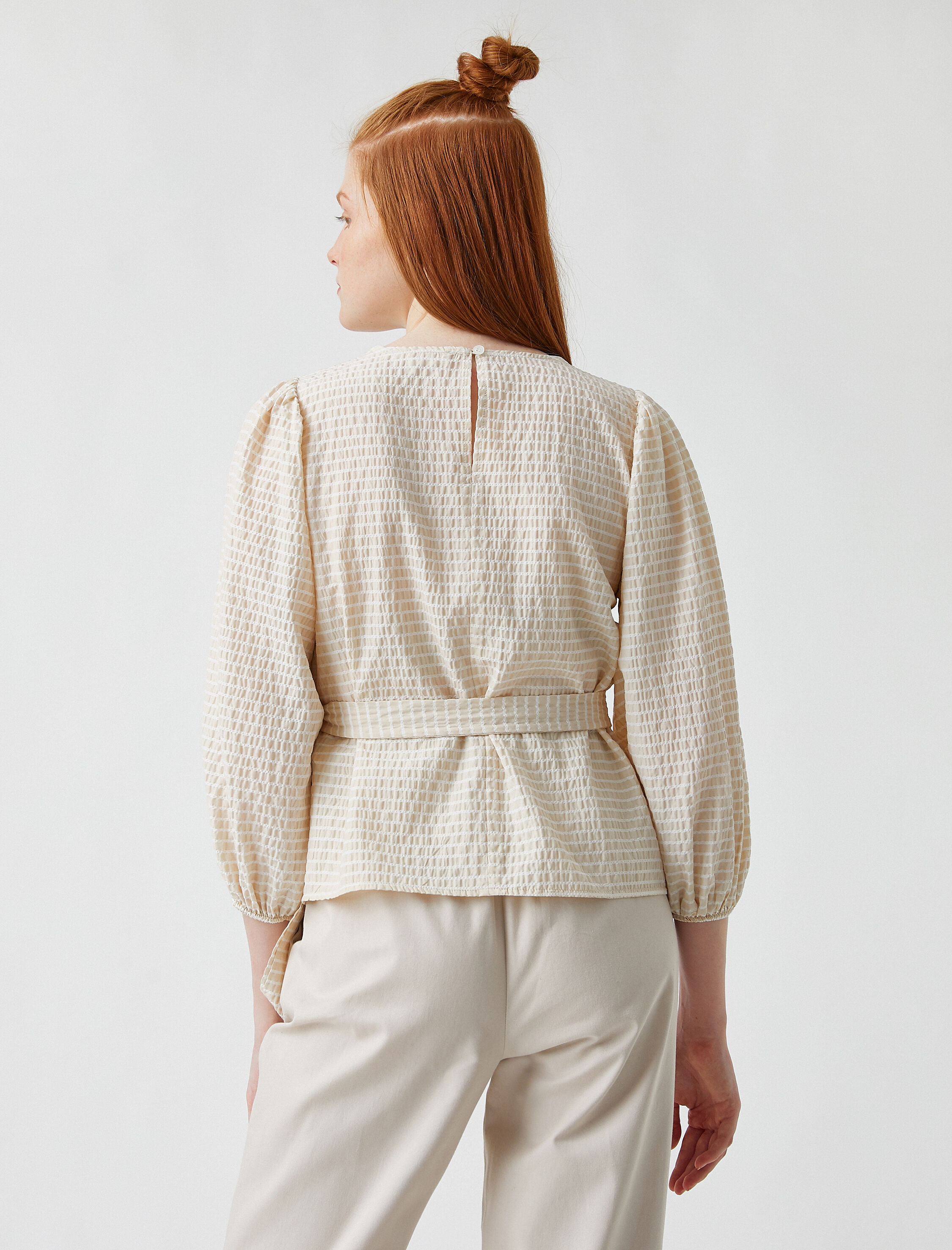   Balon Kollu Çizgili Bluz