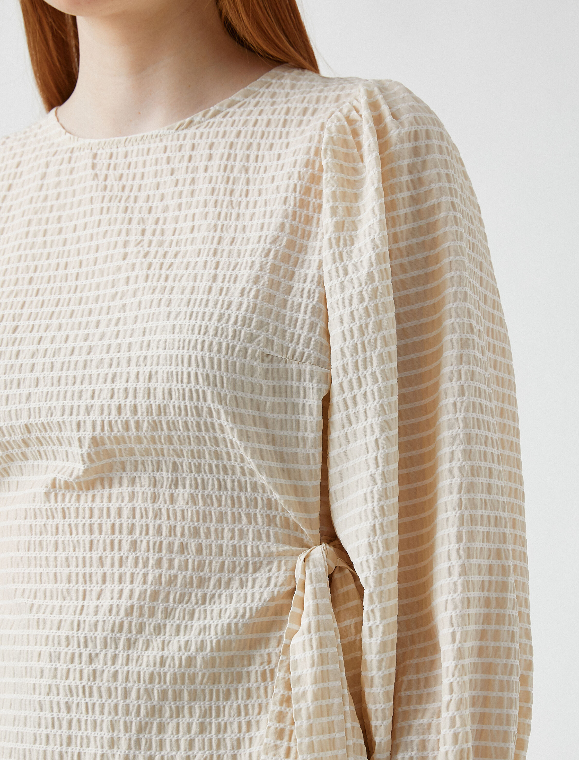   Balon Kollu Çizgili Bluz