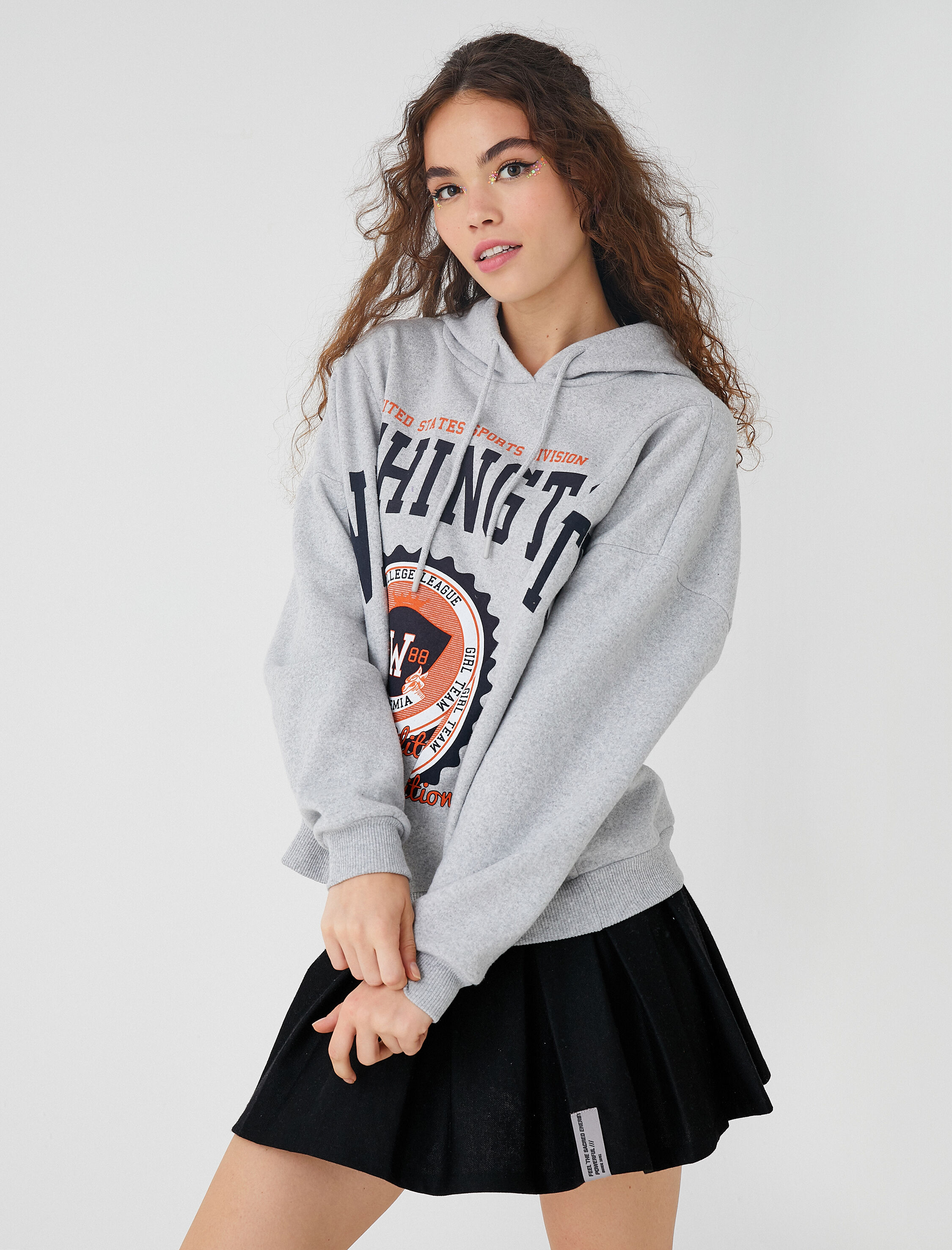   Oversize Sweatshirt Baskılı Kapüşonlu İçi Polarlı