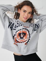 Oversize Sweatshirt Baskılı Kapüşonlu İçi Polarlı