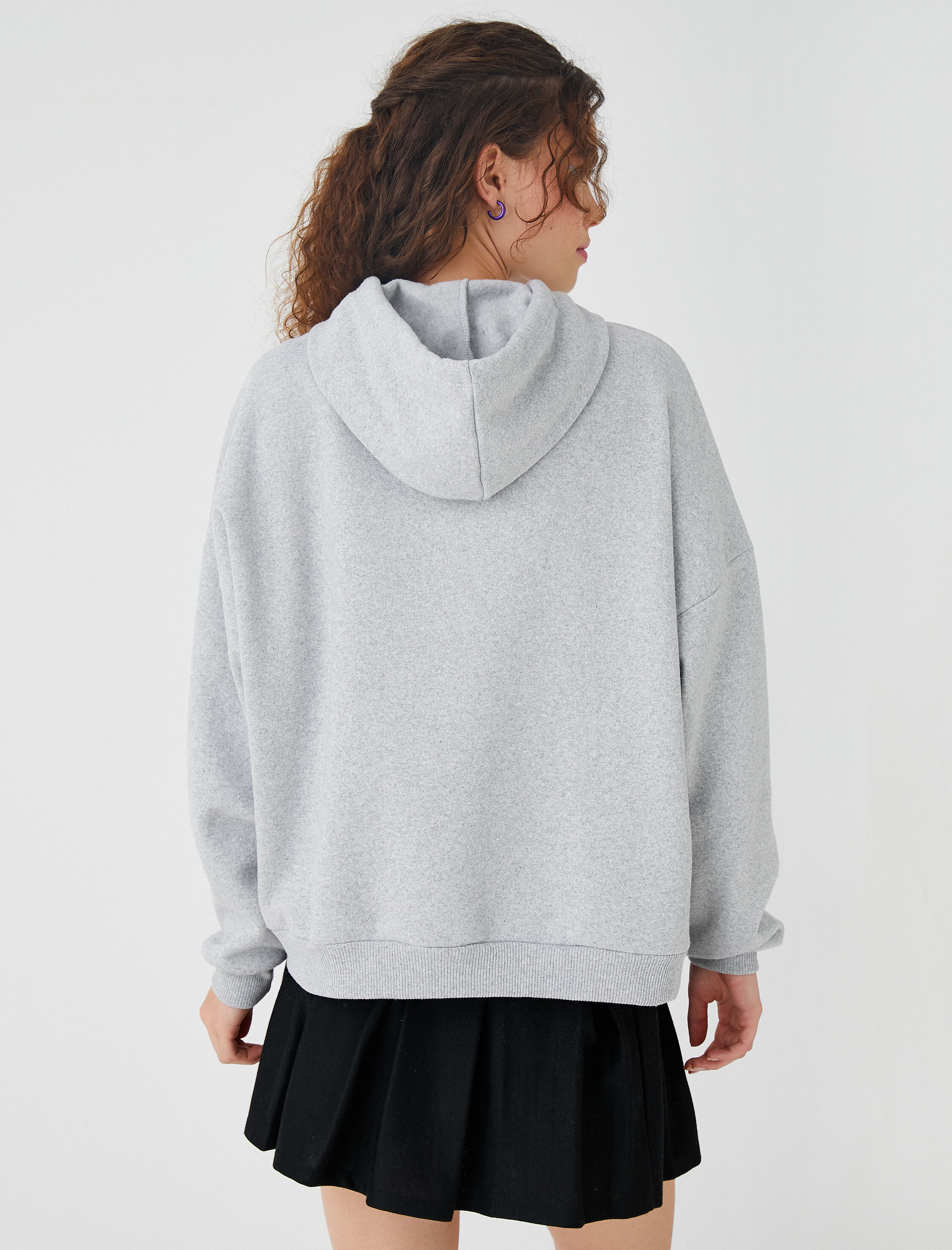   Oversize Sweatshirt Baskılı Kapüşonlu İçi Polarlı