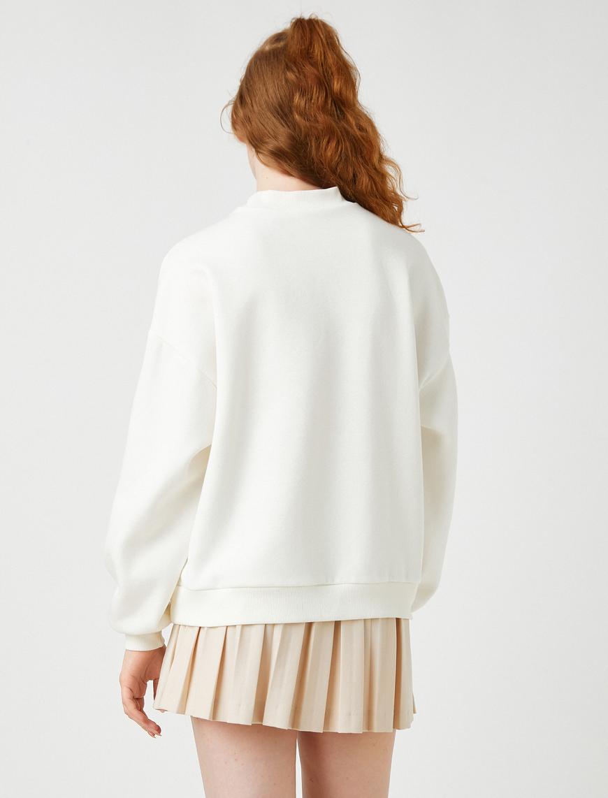   Bisiklet Yaka Sweatshirt Baskılı İçi Polarlı