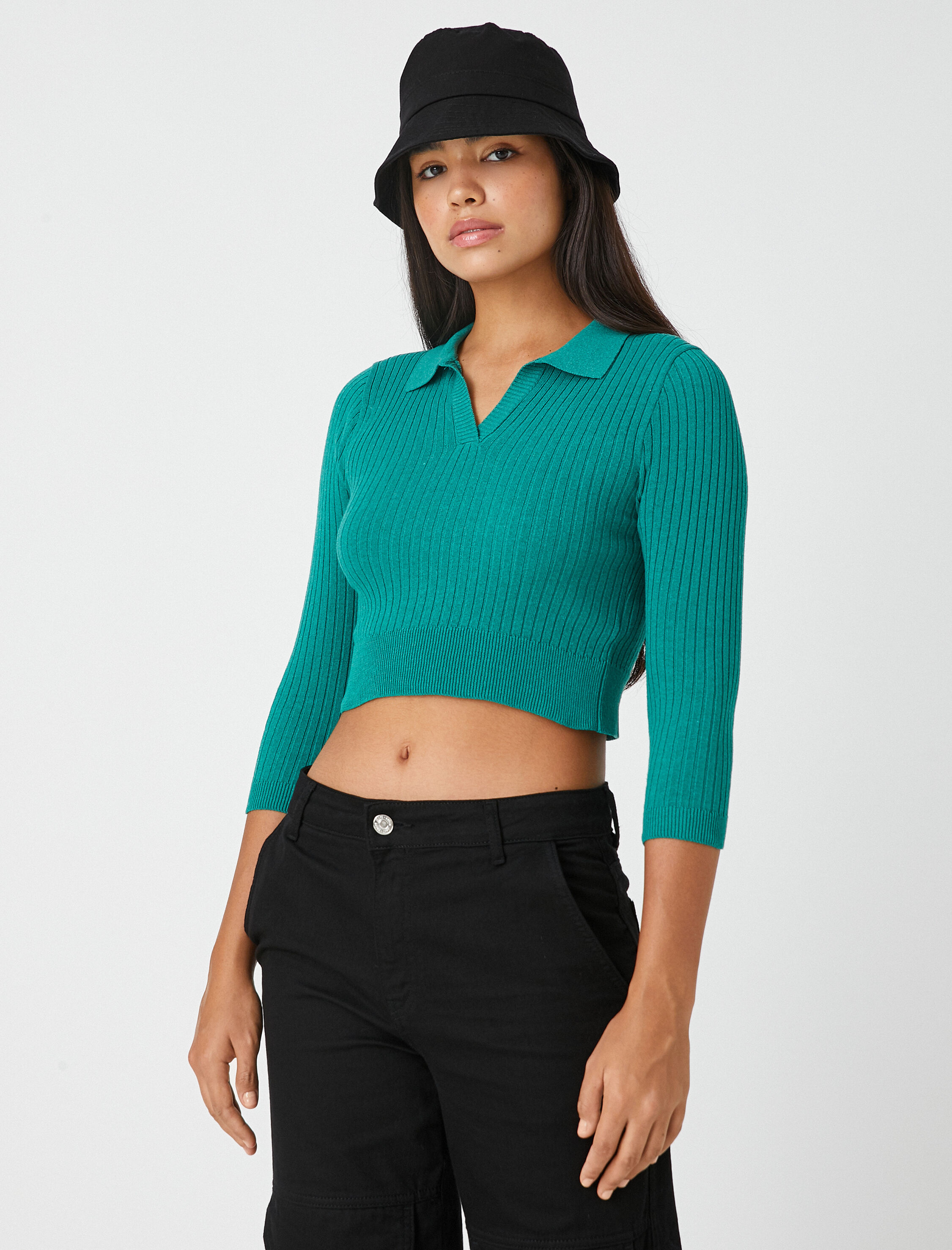   Crop Triko Kazak Polo Yaka