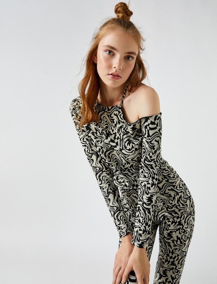  Uzun Kollu Tişört Crop Pencere Detaylı