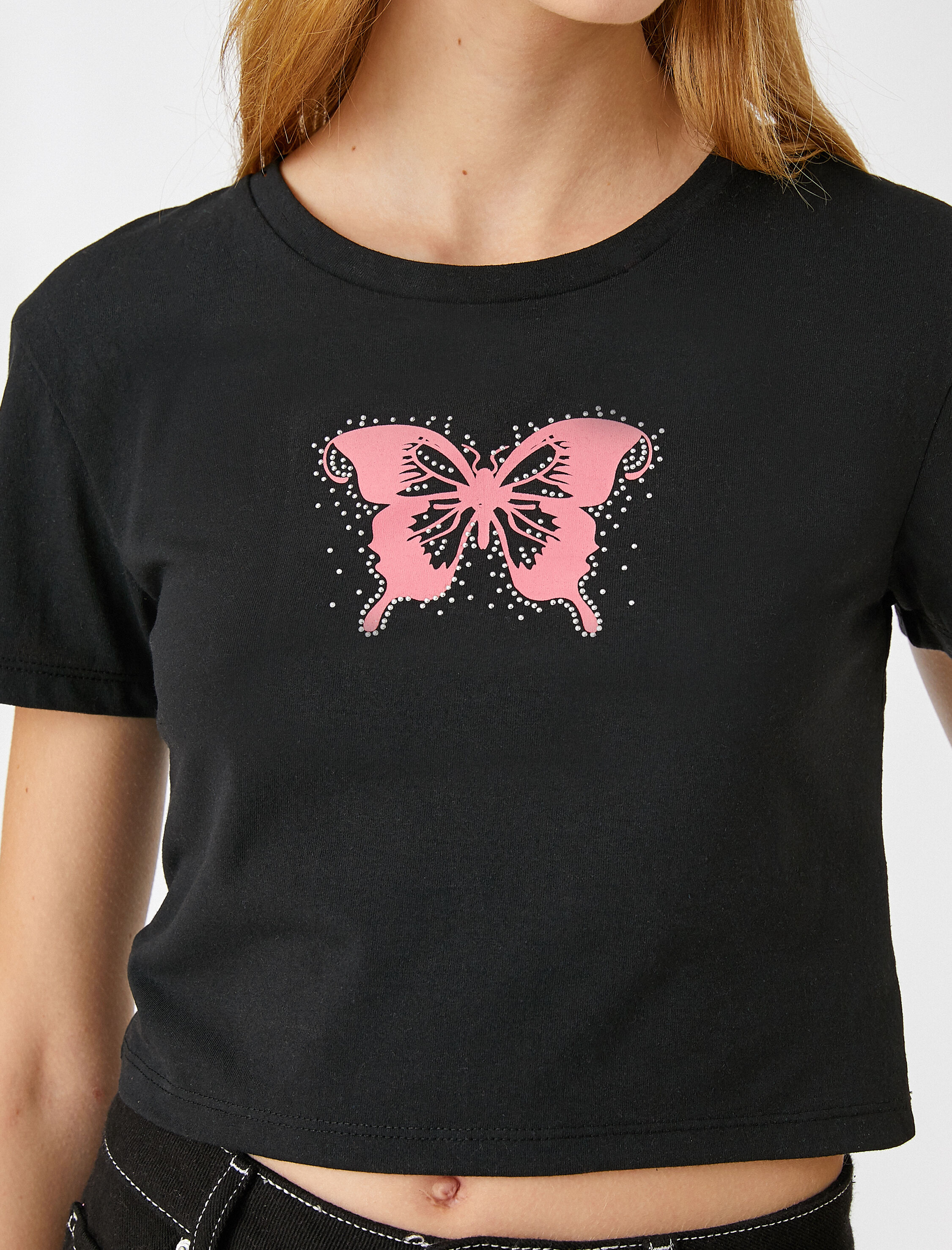   Crop Tişört Baskılı Kısa Kollu