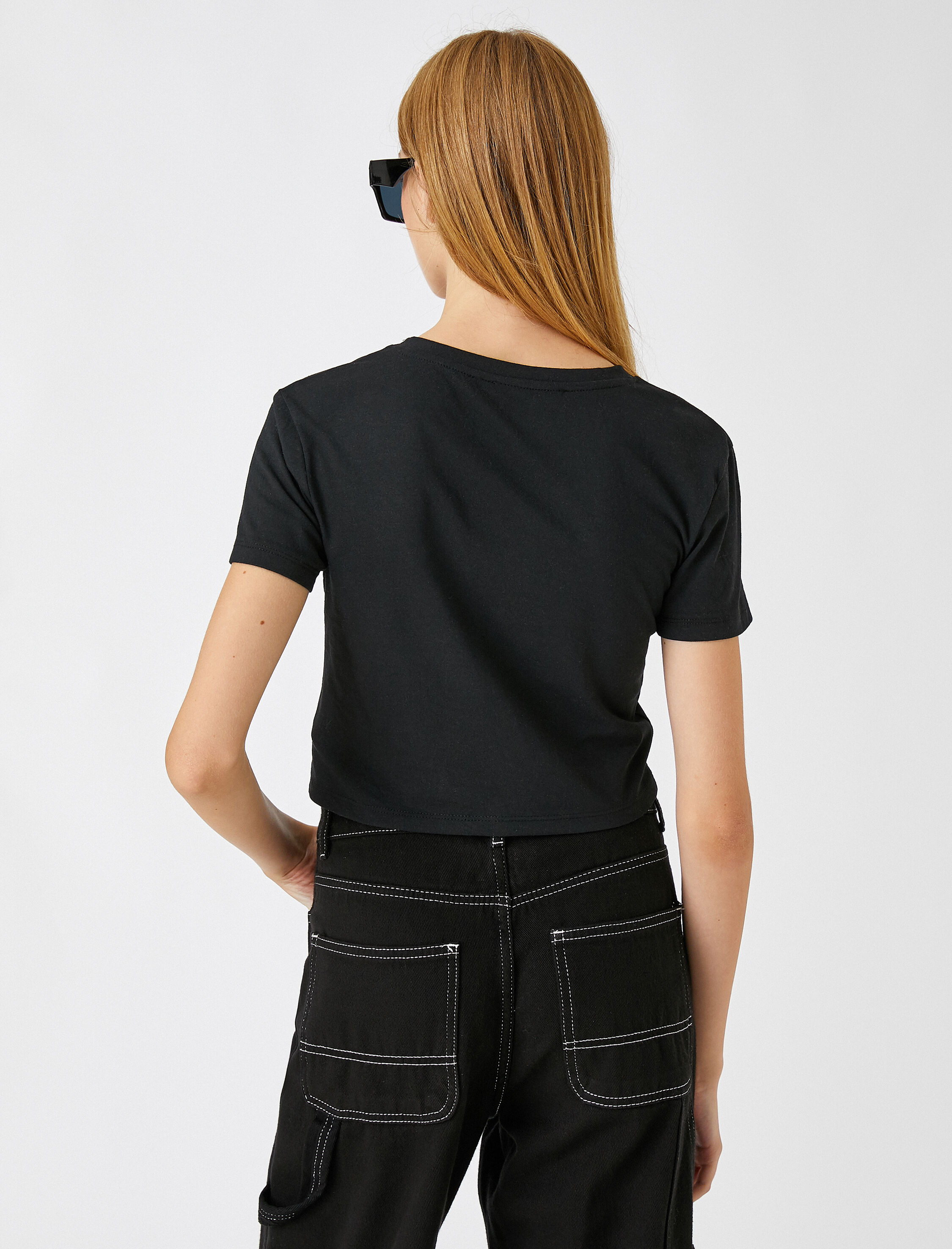   Crop Tişört Baskılı Kısa Kollu