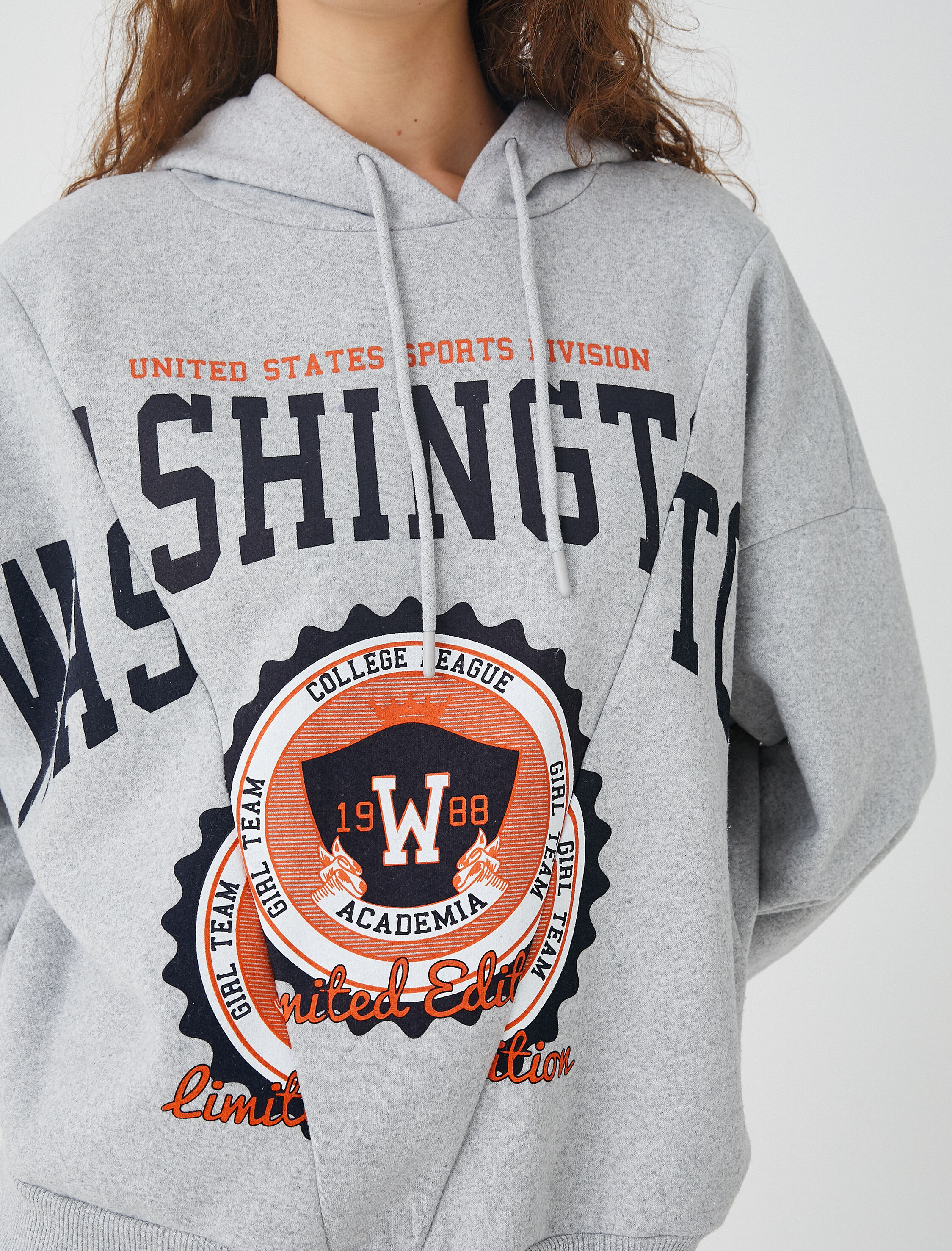   Oversize Sweatshirt Baskılı Kapüşonlu İçi Polarlı