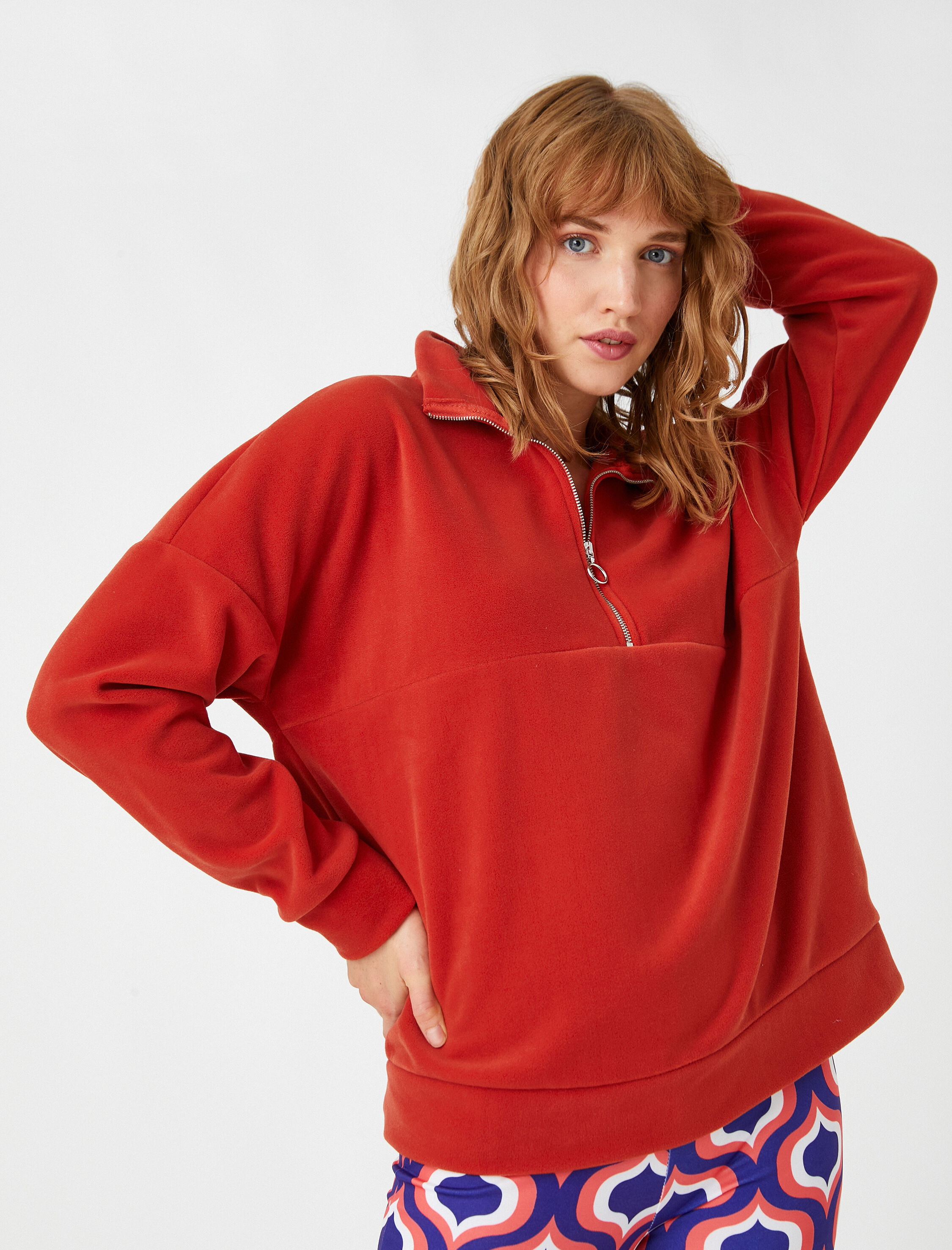   Polar Sweatshirt Fermuarlı Dik Yaka