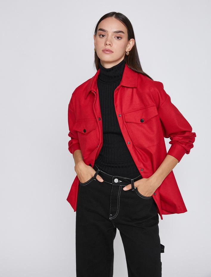  Uzun Kollu Gömlek Cepli Çıtçıtlı