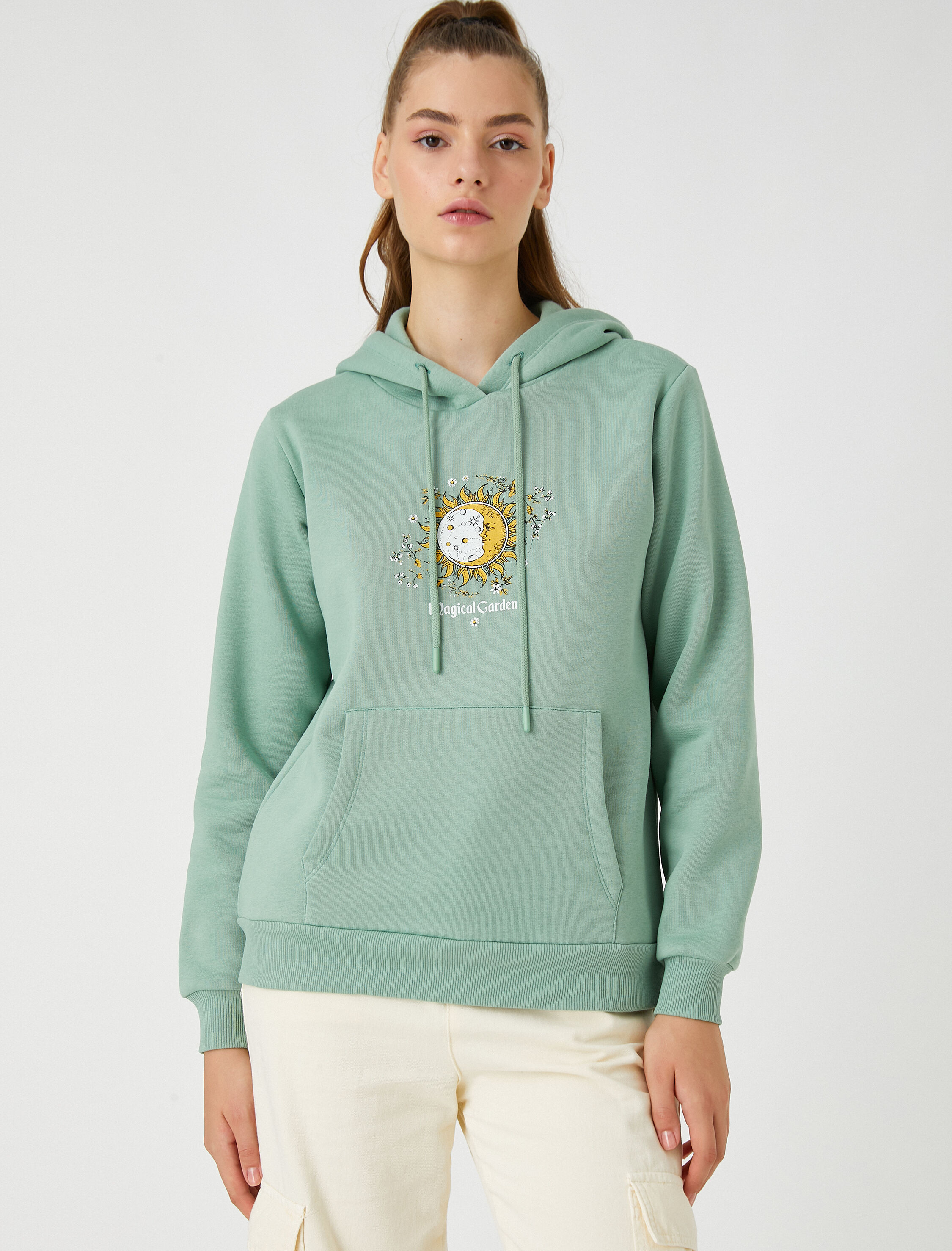   Baskılı Sweatshirt Kapüşonlu Kanguru Cepli İçi Polarlı