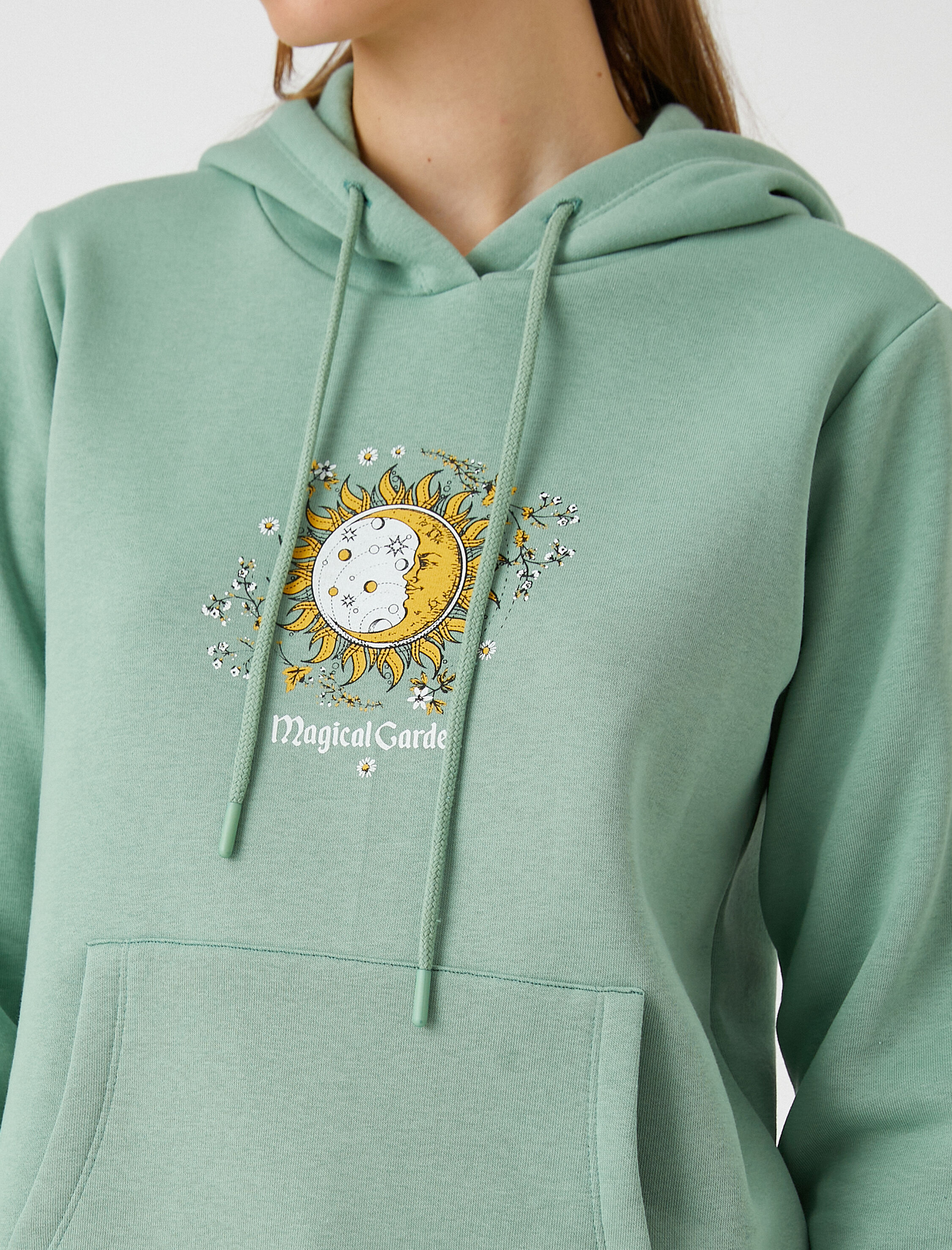   Baskılı Sweatshirt Kapüşonlu Kanguru Cepli İçi Polarlı