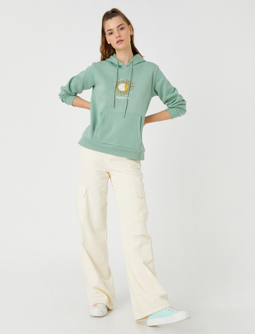   Baskılı Sweatshirt Kapüşonlu Kanguru Cepli İçi Polarlı