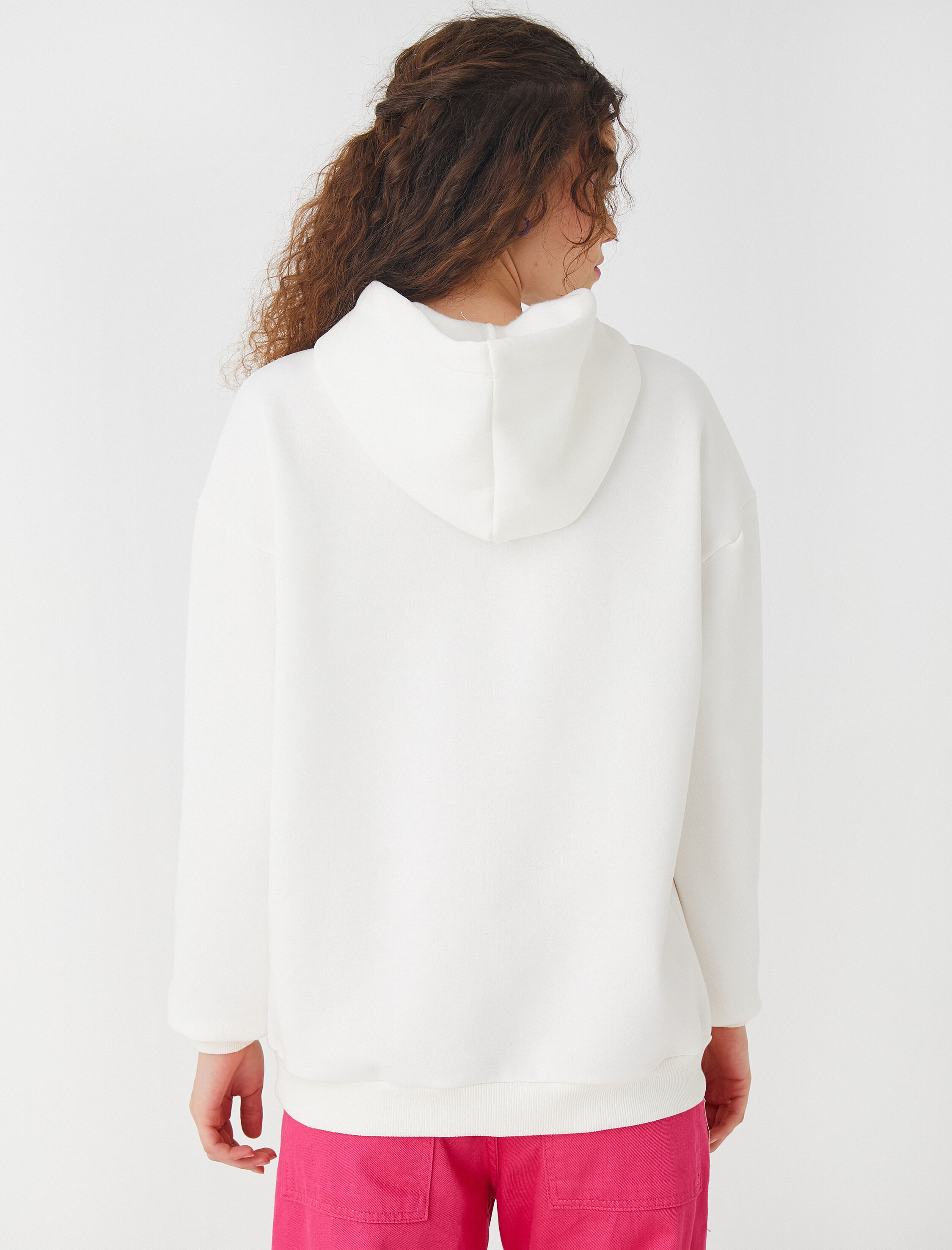   Oversize Baskılı Sweatshirt Kapüşonlu İçi Polarlı