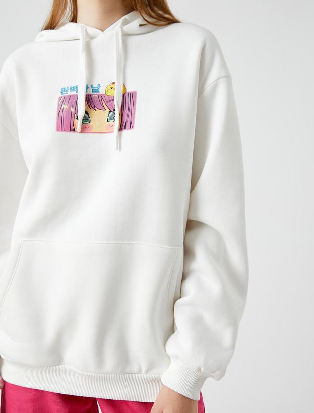   Anime Sweatshirt Oversize Kapüşonlu Cepli İçi Polarlı